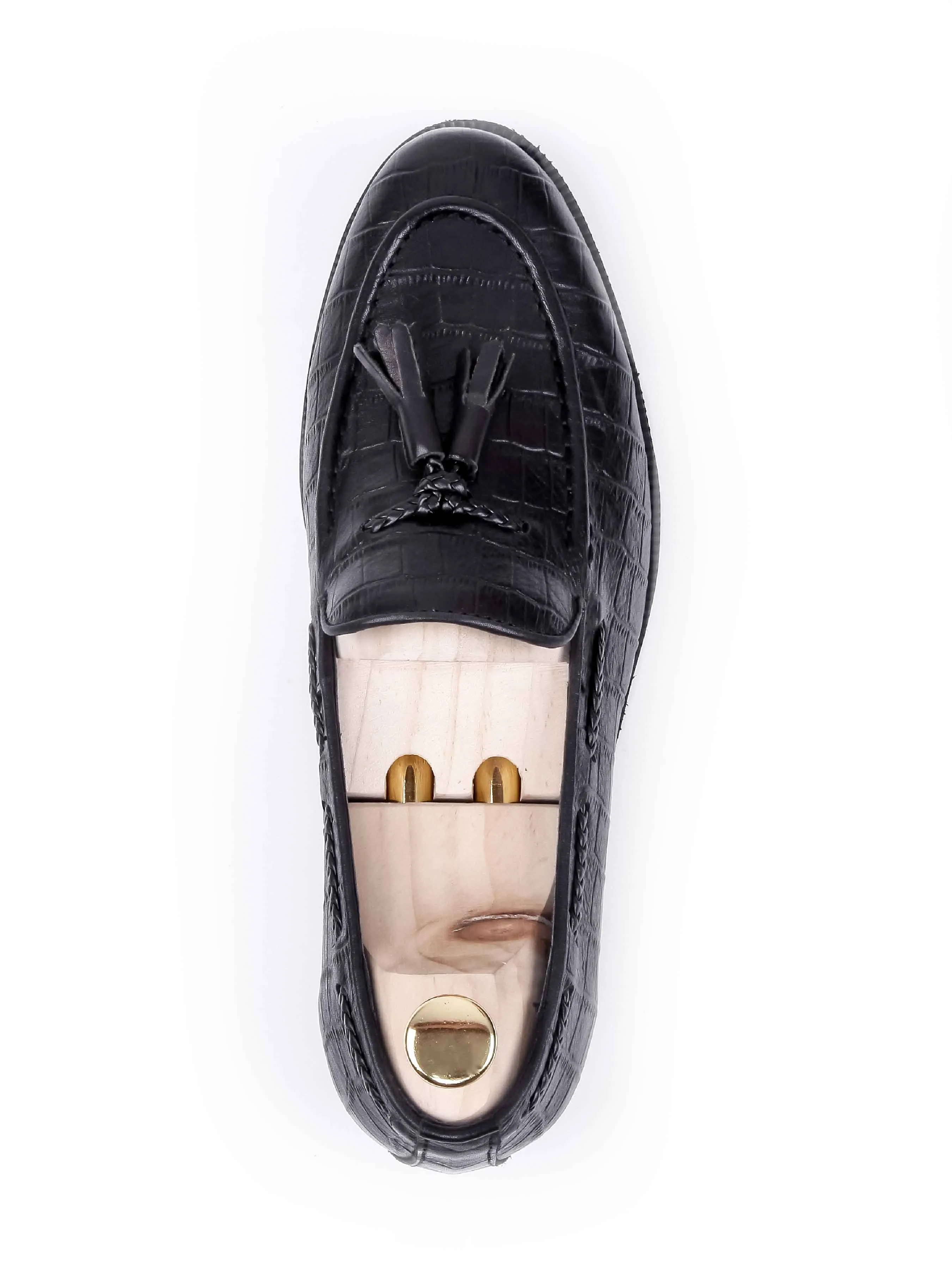 Tassel Loafer - Black Croco Leather (Crepe Sole) Move Like You Mean It Not for the Ordinary