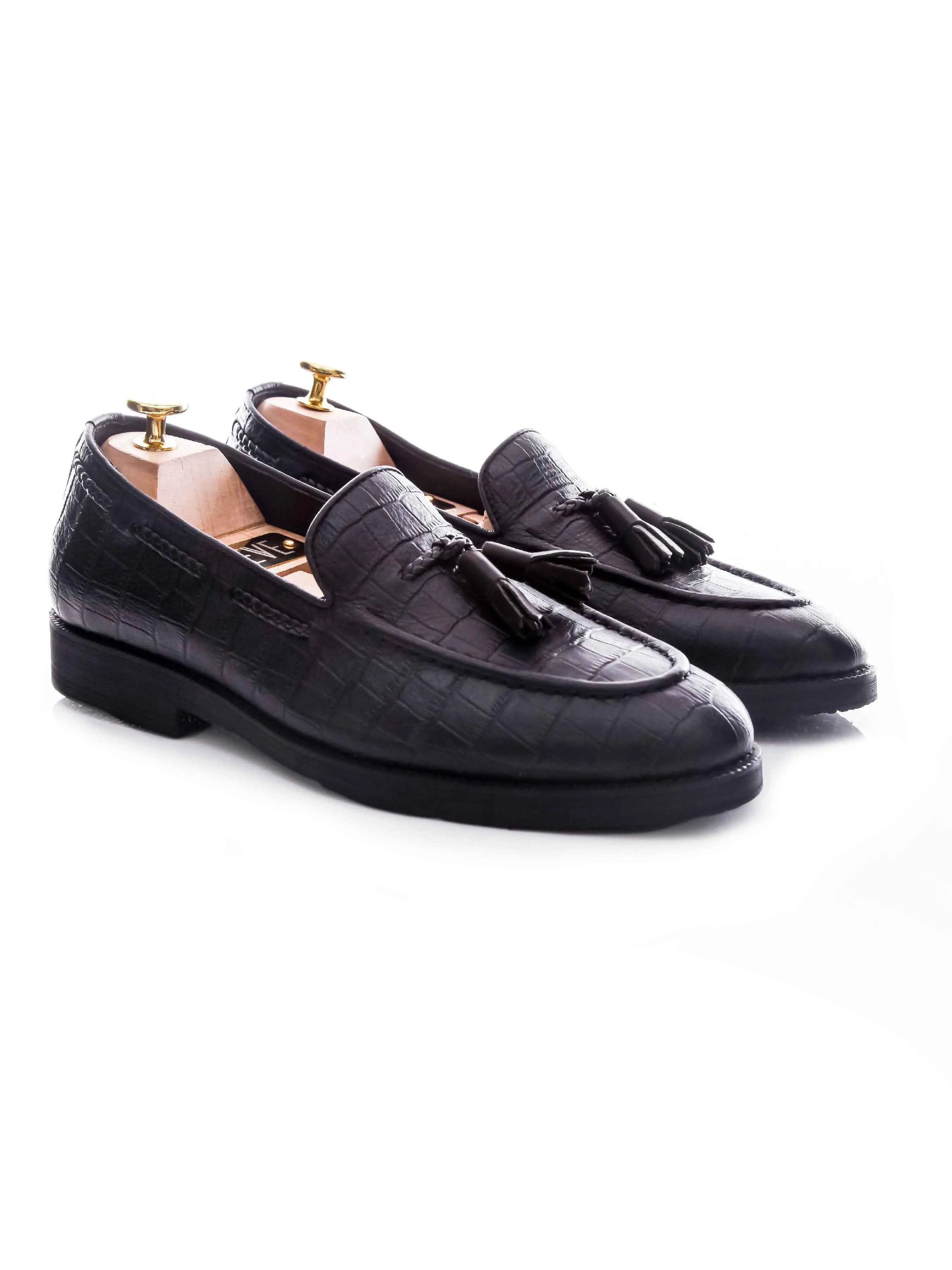 Own the Vibe Loud Looks, Smooth Moves Tassel Loafer - Black Croco Leather (Crepe Sole)
