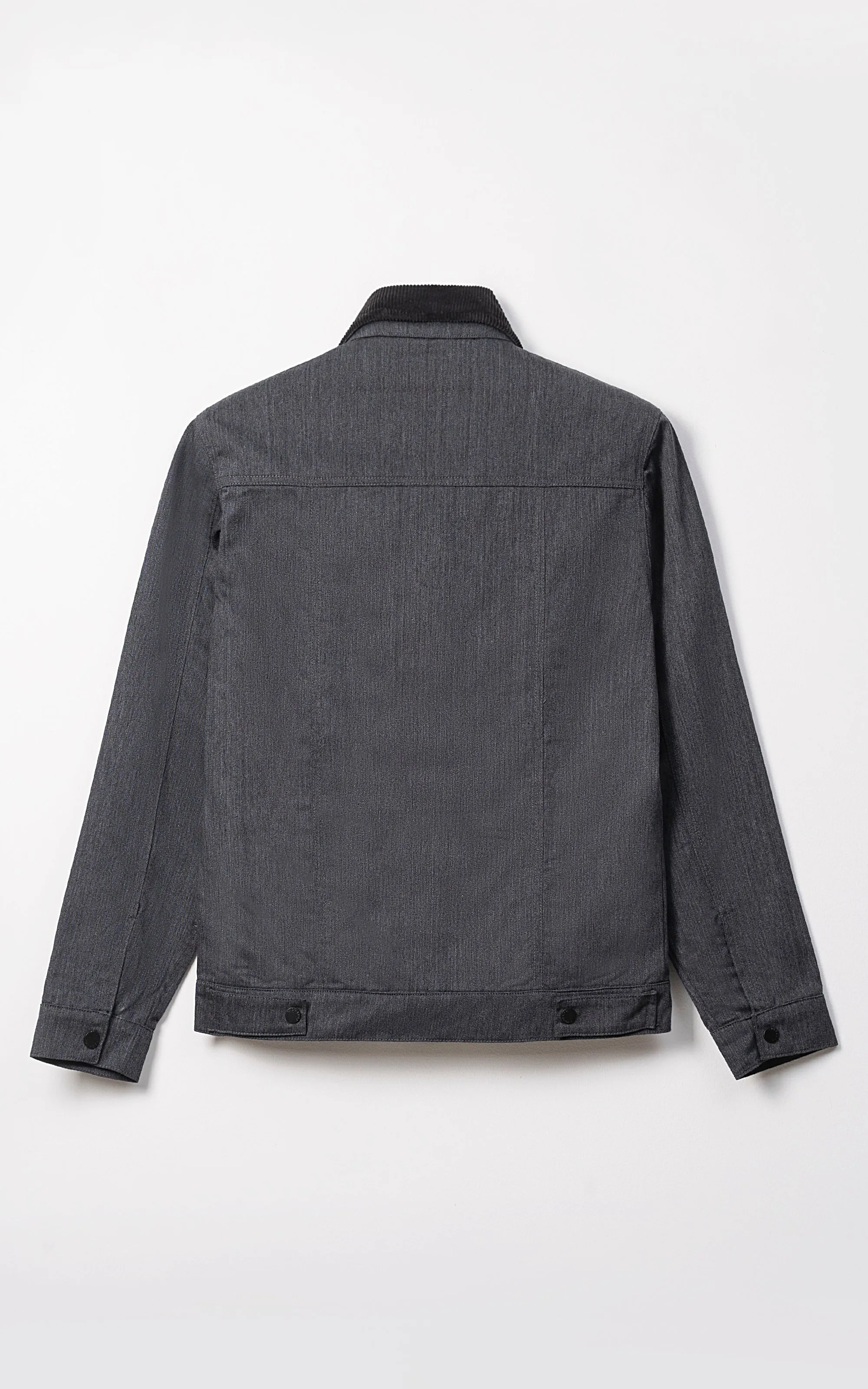 Corduroy Collar Full Sleeve Jacket Black Rigid Slip-On Quick Design