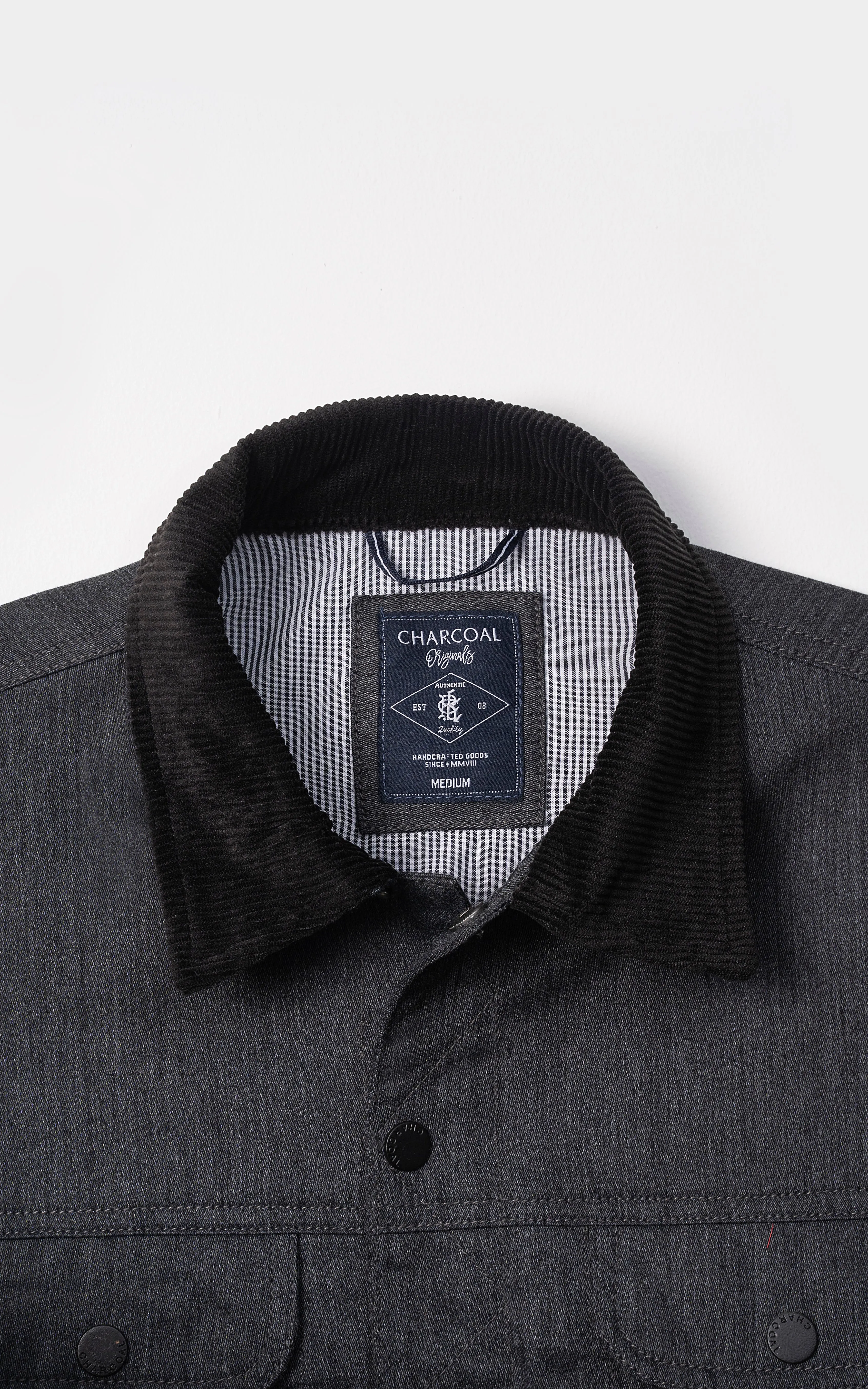 Corduroy Collar Full Sleeve Jacket Black Comfort Sustainable Practice