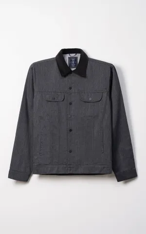 Corduroy Collar Full Sleeve Jacket Black Slip-On Trendy Design