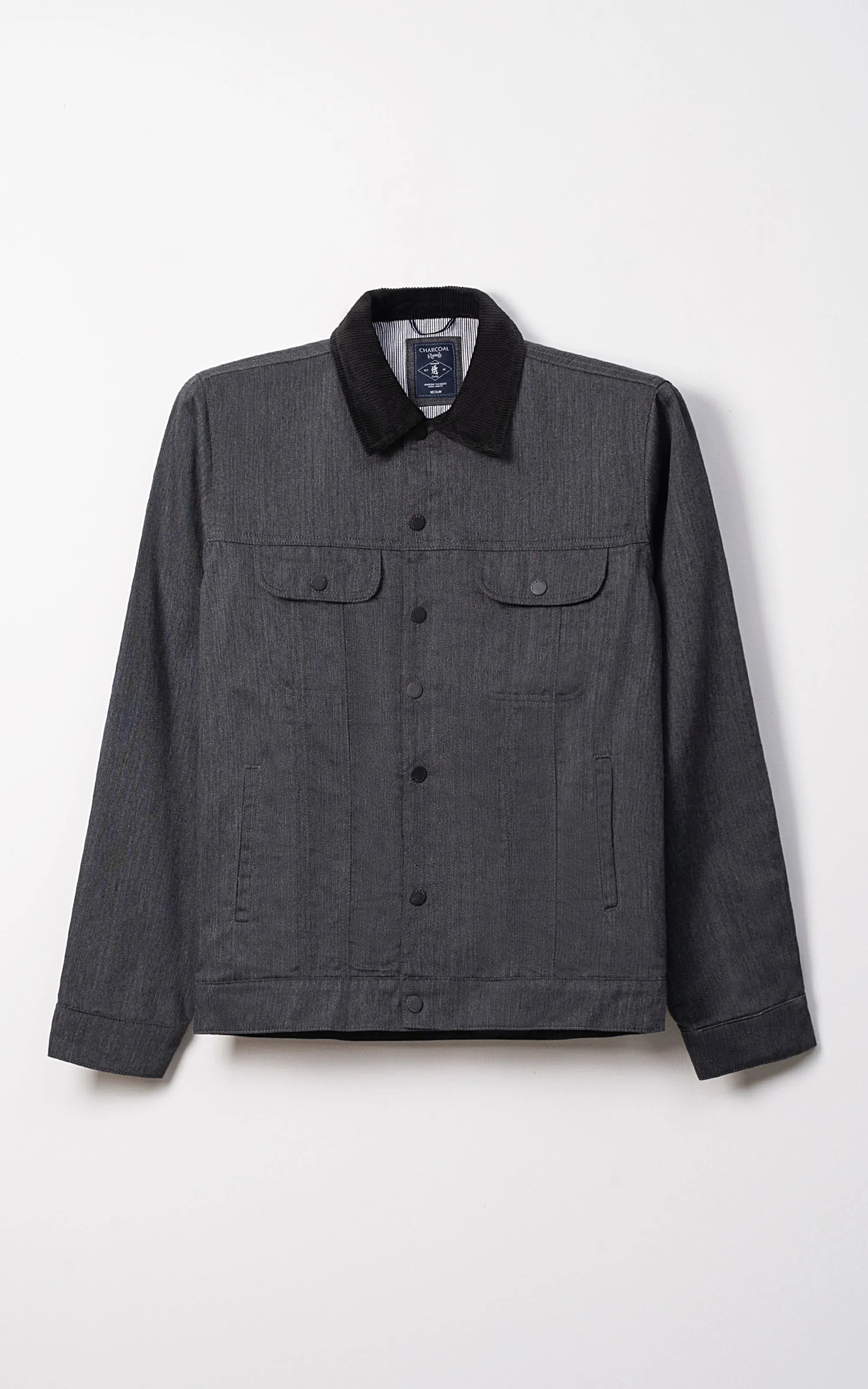 Corduroy Collar Full Sleeve Jacket Black Slip-On Trendy Design