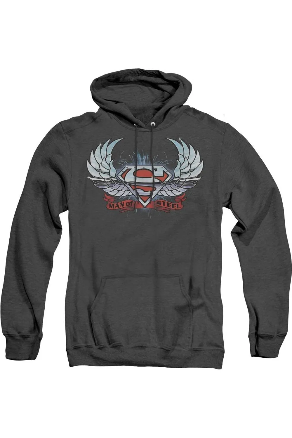 Pull à capuche adulte Superman Chrome Wings Shield en jersey chiné