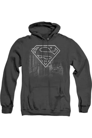 Pull à capuche adulte Superman Skyline en gris chiné