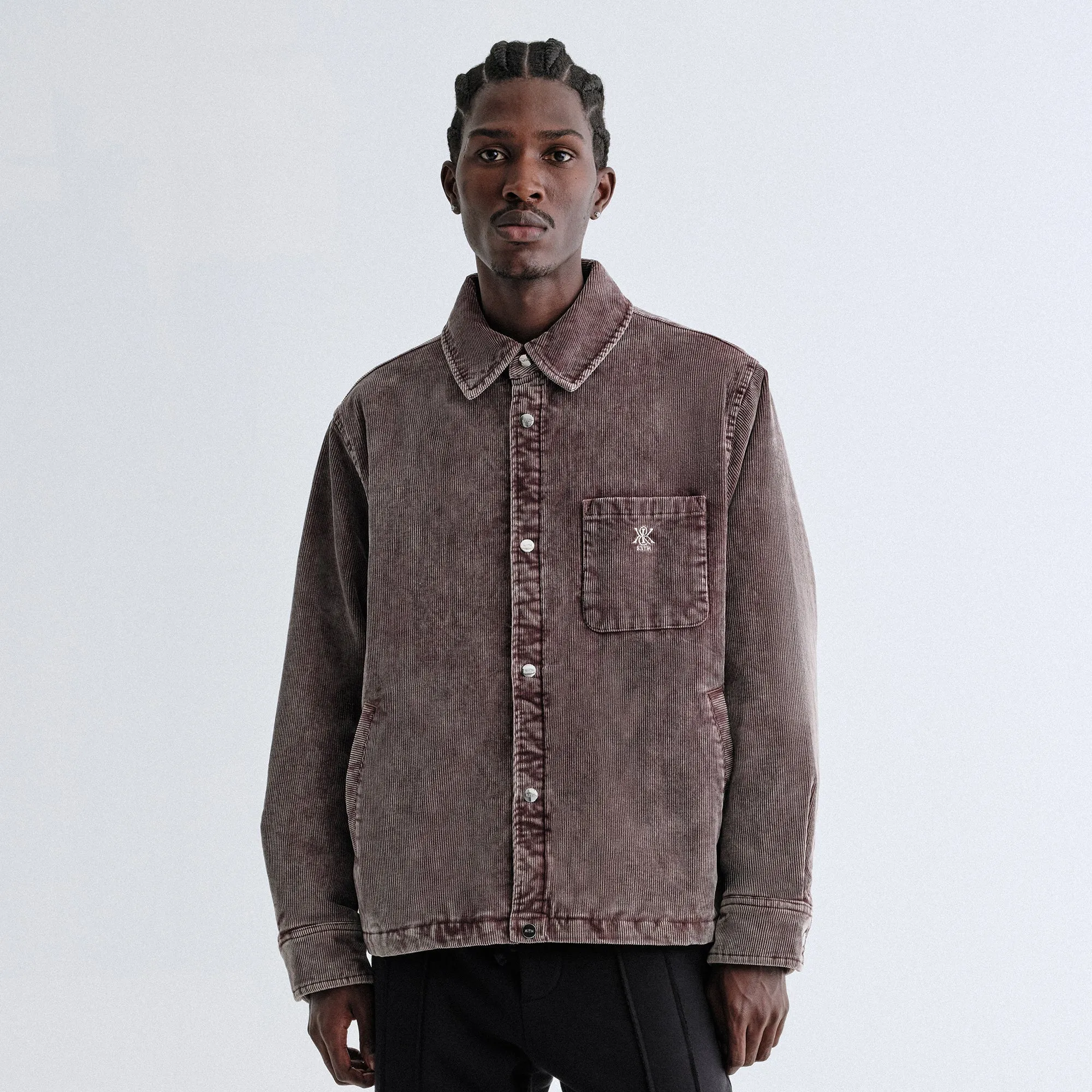 Double Buckle Pleated Front Look Kith Washed Corduroy Brixton Puffed Shirt Jacket - Saddle