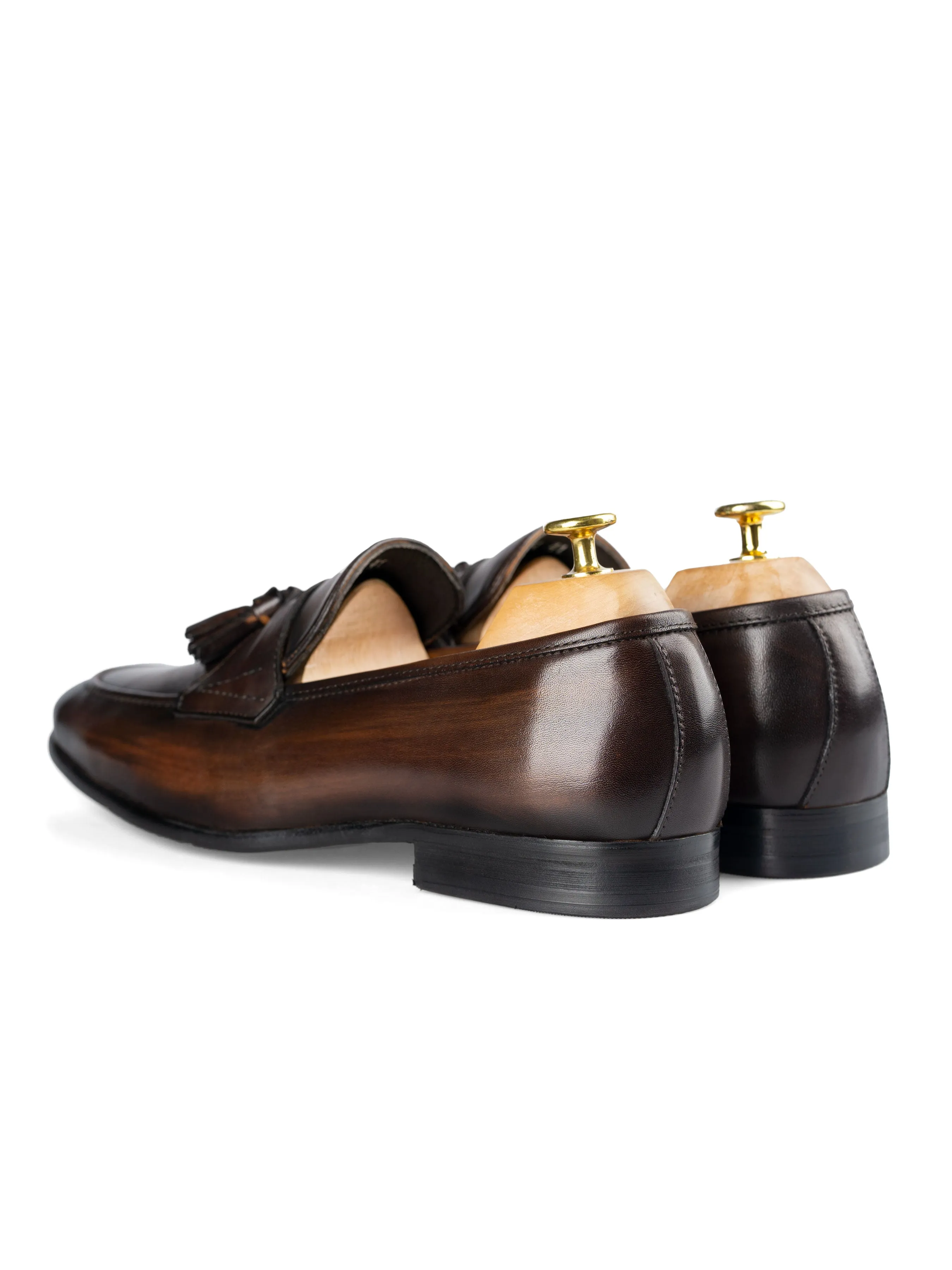 Tassel Loafer Wing Strap - Dark Brown (Hand Painted Patina) Move Beyond Ordinary Special Offer