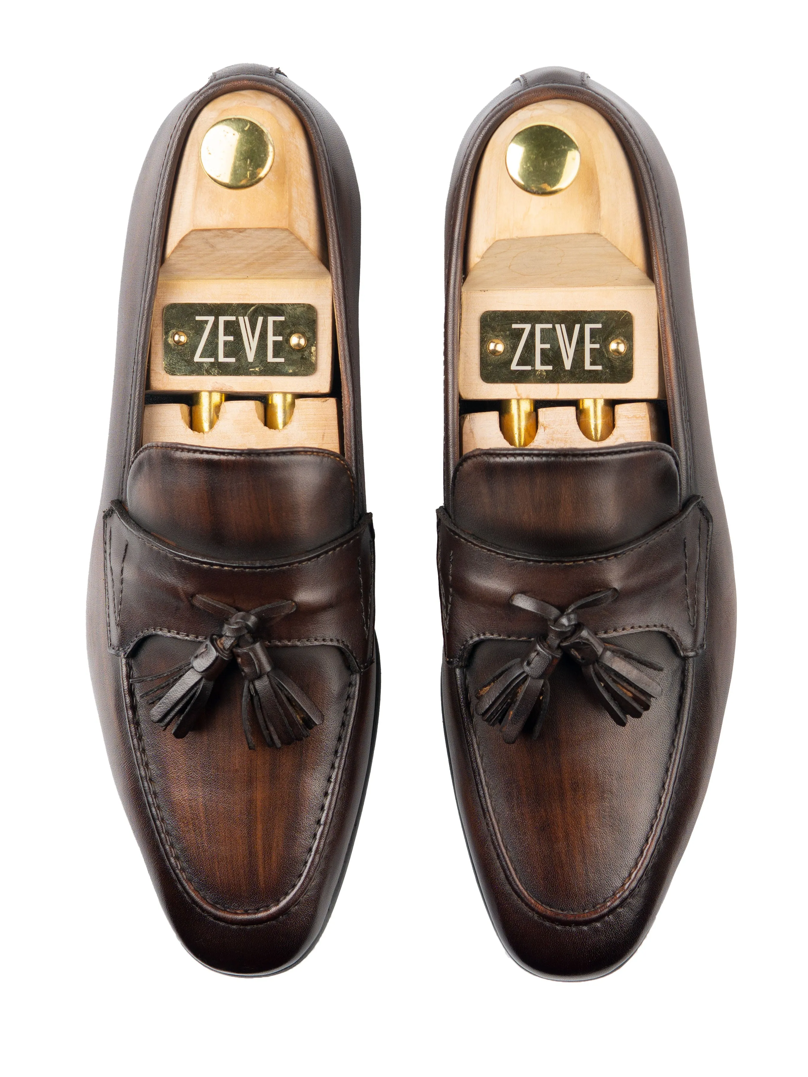 Holiday Sale Tassel Loafer Wing Strap - Dark Brown (Hand Painted Patina)