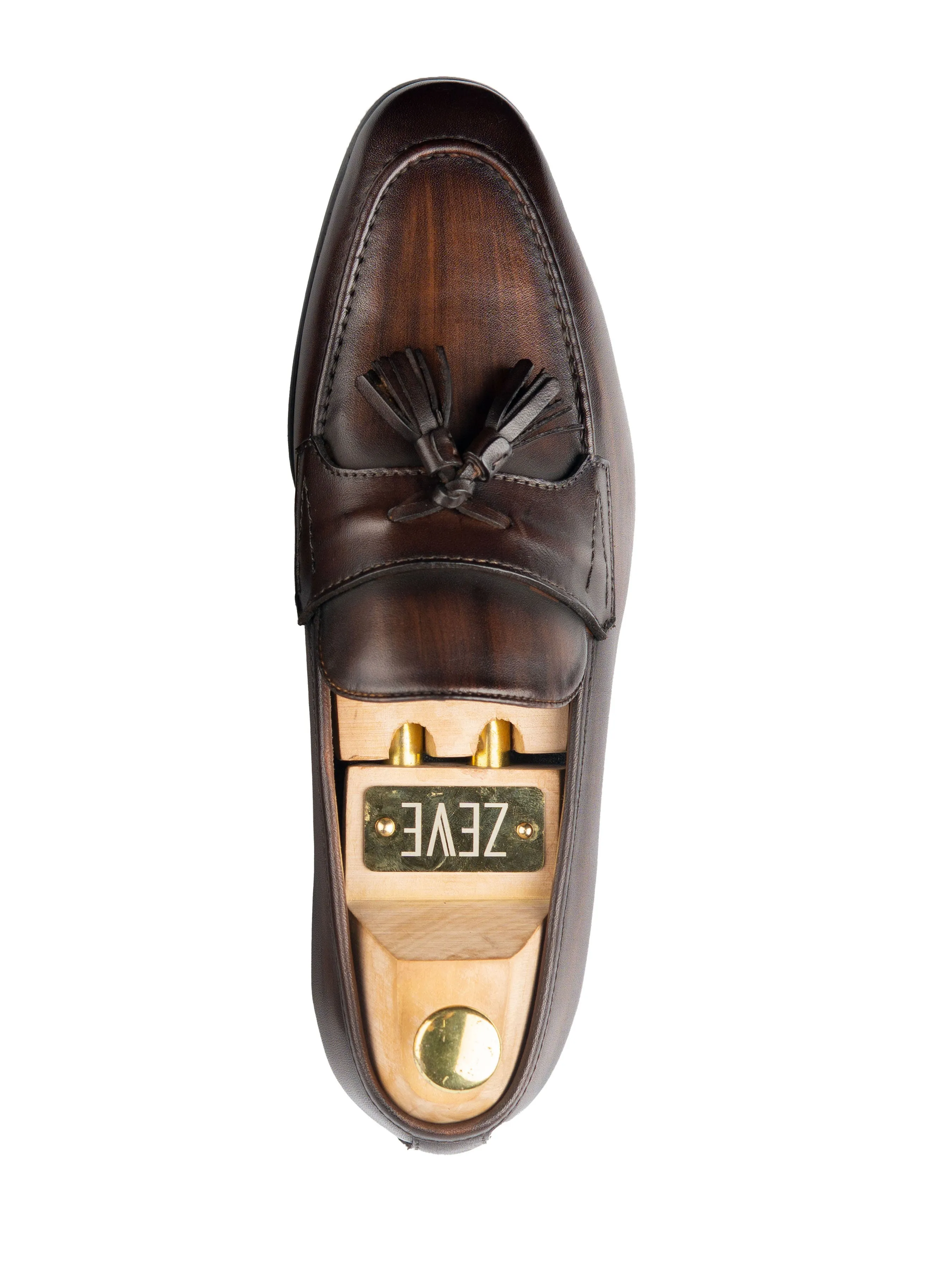 Tassel Loafer Wing Strap - Dark Brown (Hand Painted Patina) Christmas Eve Sale