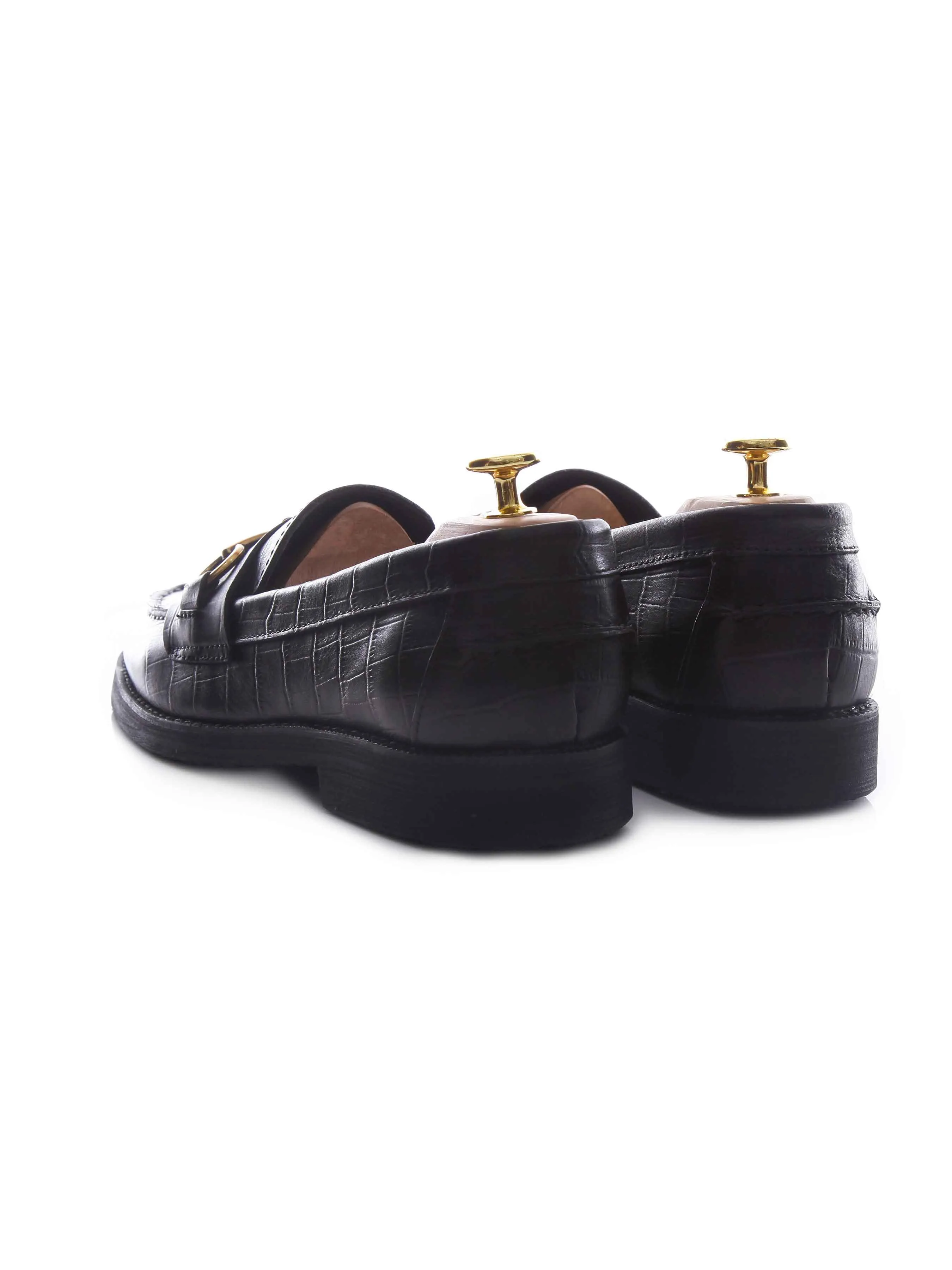 Penny Loafer Horsebit Buckle - Black Croco Leather (Crepe Sole) Durable Mesh Mesh Mesh