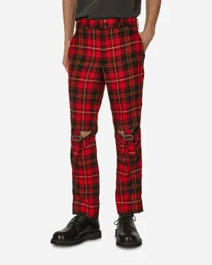 Fine Microfiber Tartan Knee Buckle Detail Pants Red