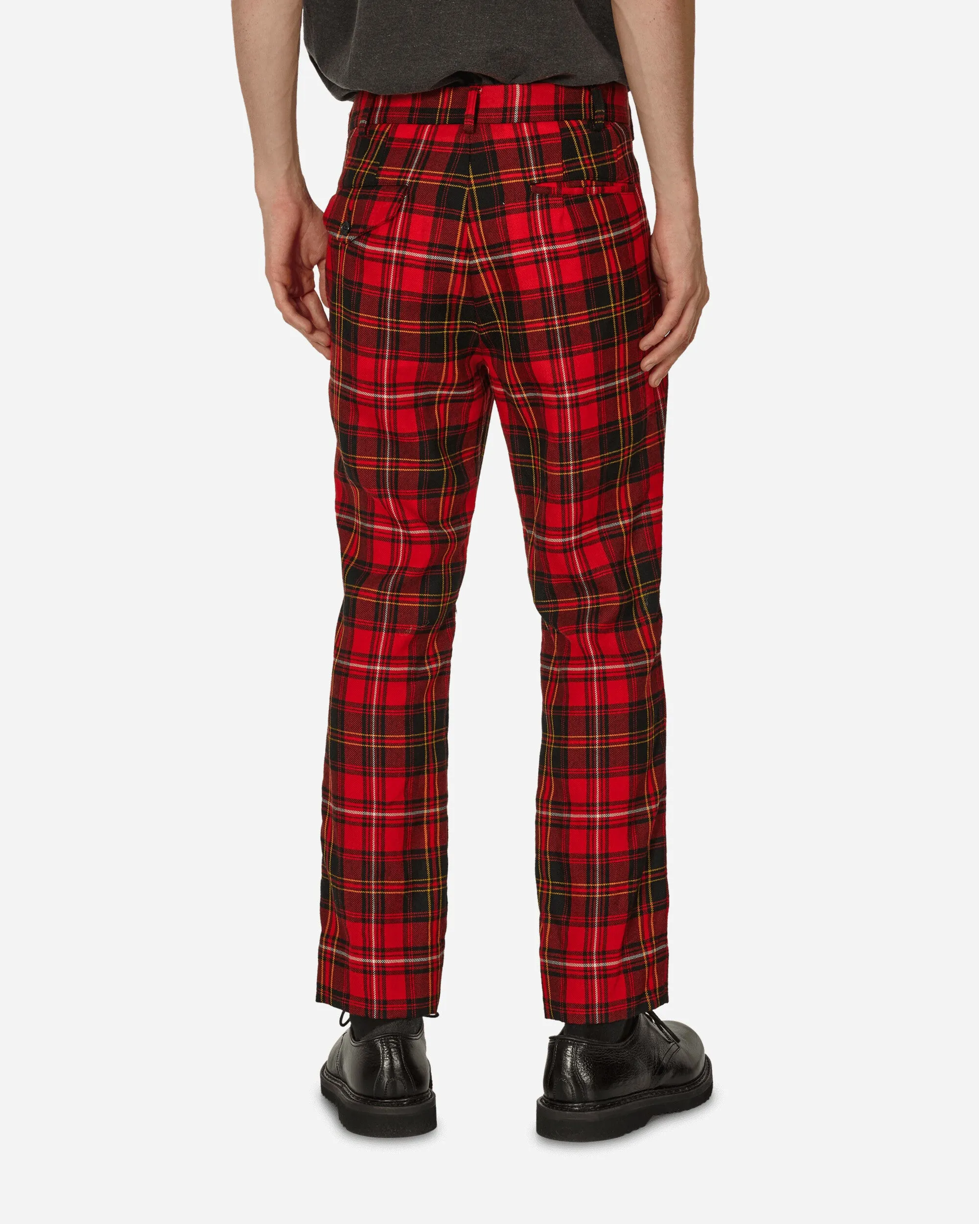 Tartan Knee Buckle Detail Pants Red Elastic Waistband Design