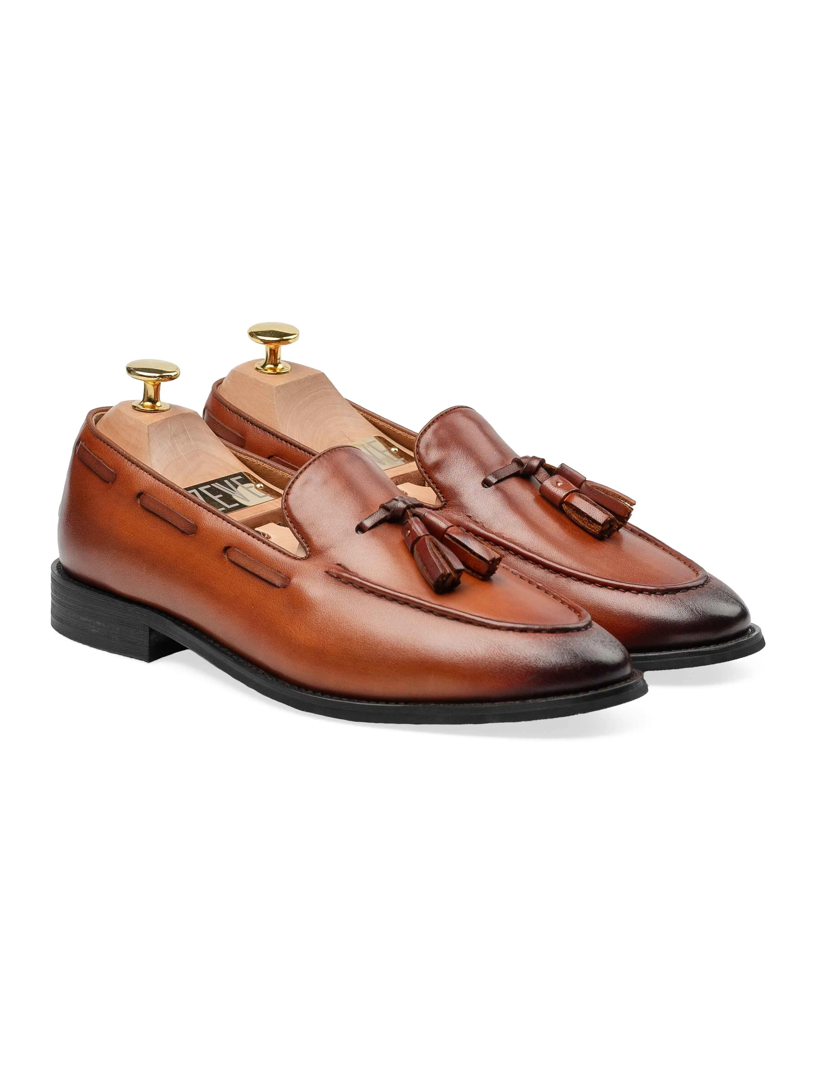 Odor Resistant Lining Tassel Loafer - Cognac Tan (Hand Painted Patina)