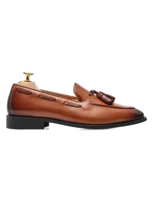Designed to Dominate Made to Turn Heads Tassel Loafer - Cognac Tan (Hand Painted Patina)