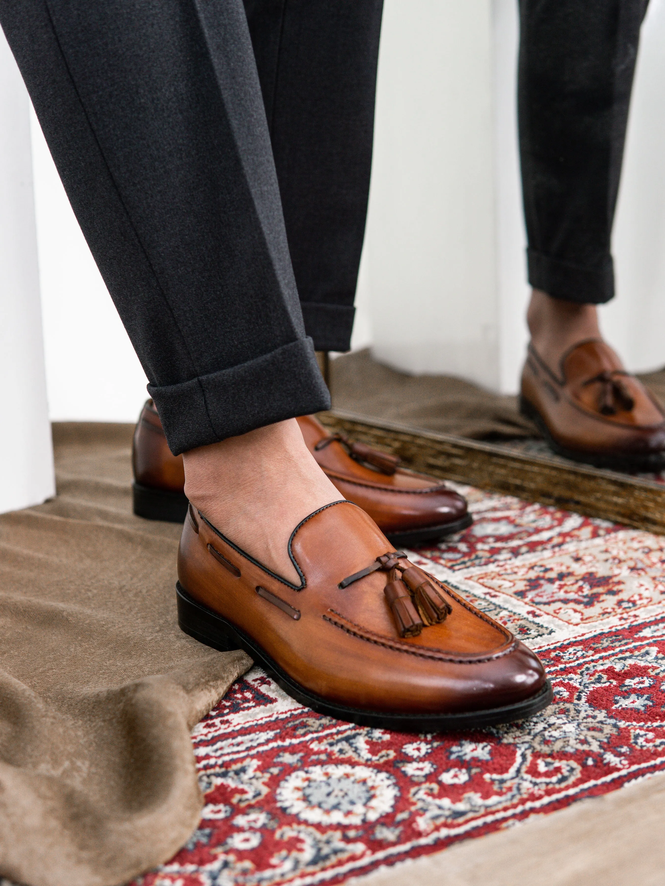 Tassel Loafer - Cognac Tan (Hand Painted Patina) Stride with Confidence