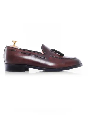 Elastic Component Value Comfortable Golfing Tassel Loafer - Dark Brown (Hand Painted Patina)