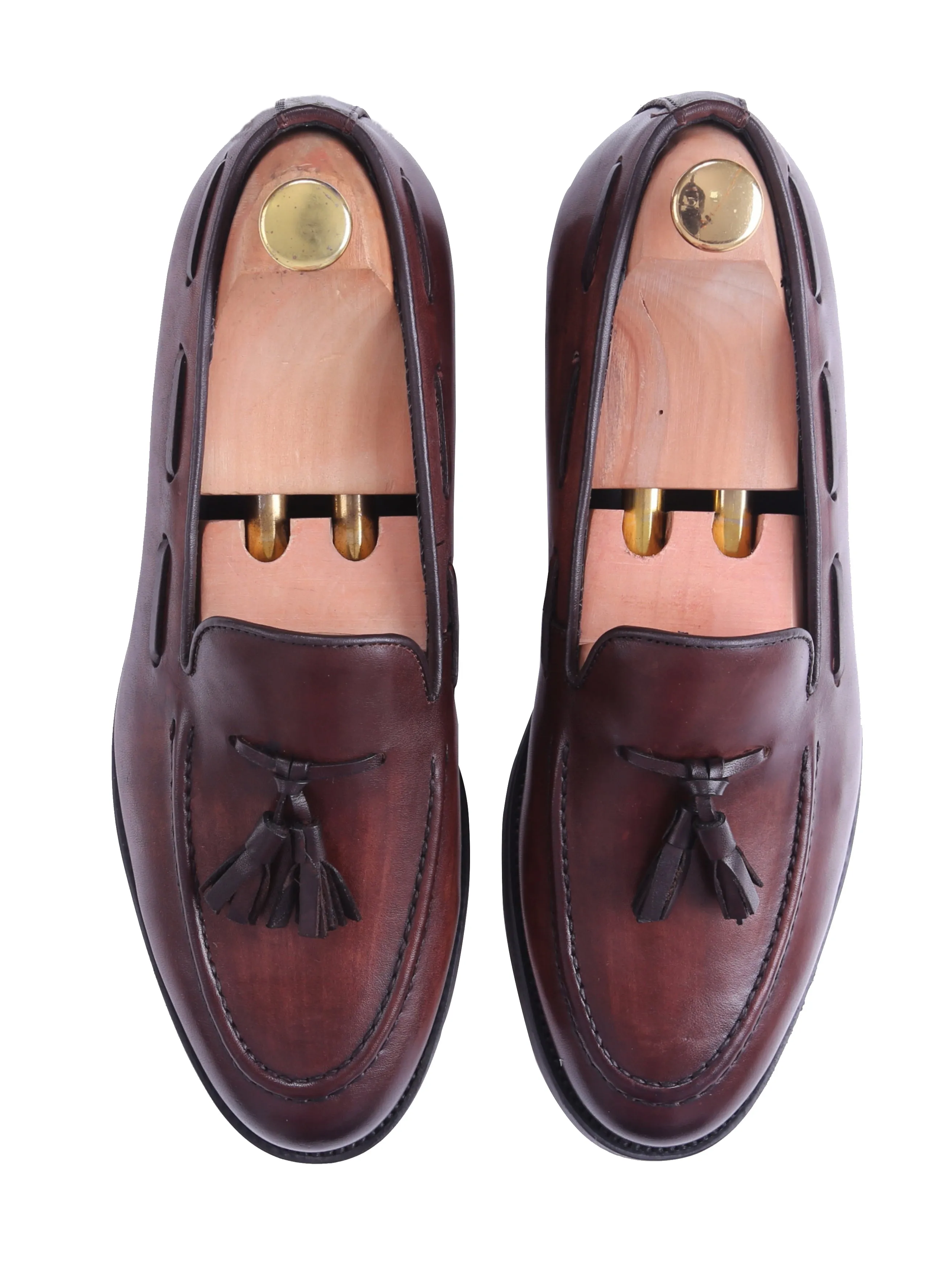 Slip-On Clogs With Leather Tassel Loafer - Dark Brown (Hand Painted Patina)