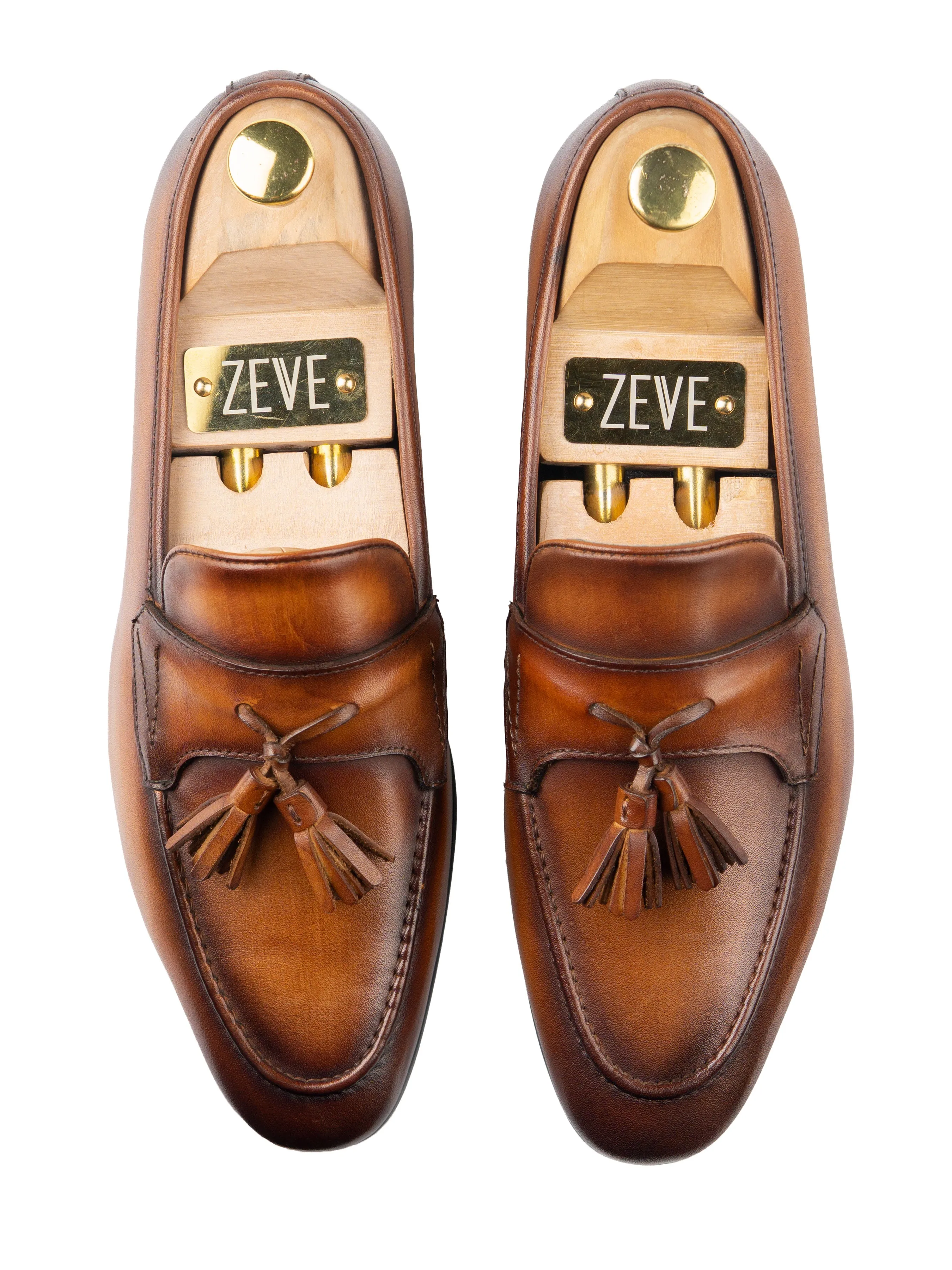 Tassel Loafer Wing Strap - Cognac Tan (Hand Painted Patina) Comfortable Color Property