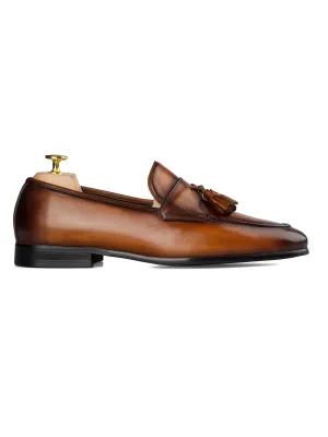 Tassel Loafer Wing Strap - Cognac Tan (Hand Painted Patina) Comfortable Purse Intense - Use