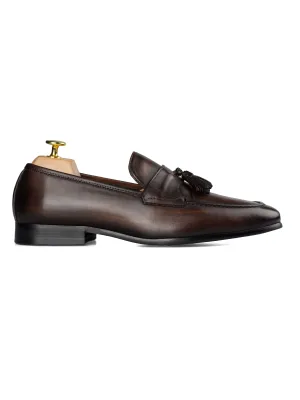 Tassel Loafer Wing Strap - Dark Brown (Hand Painted Patina) Training Model