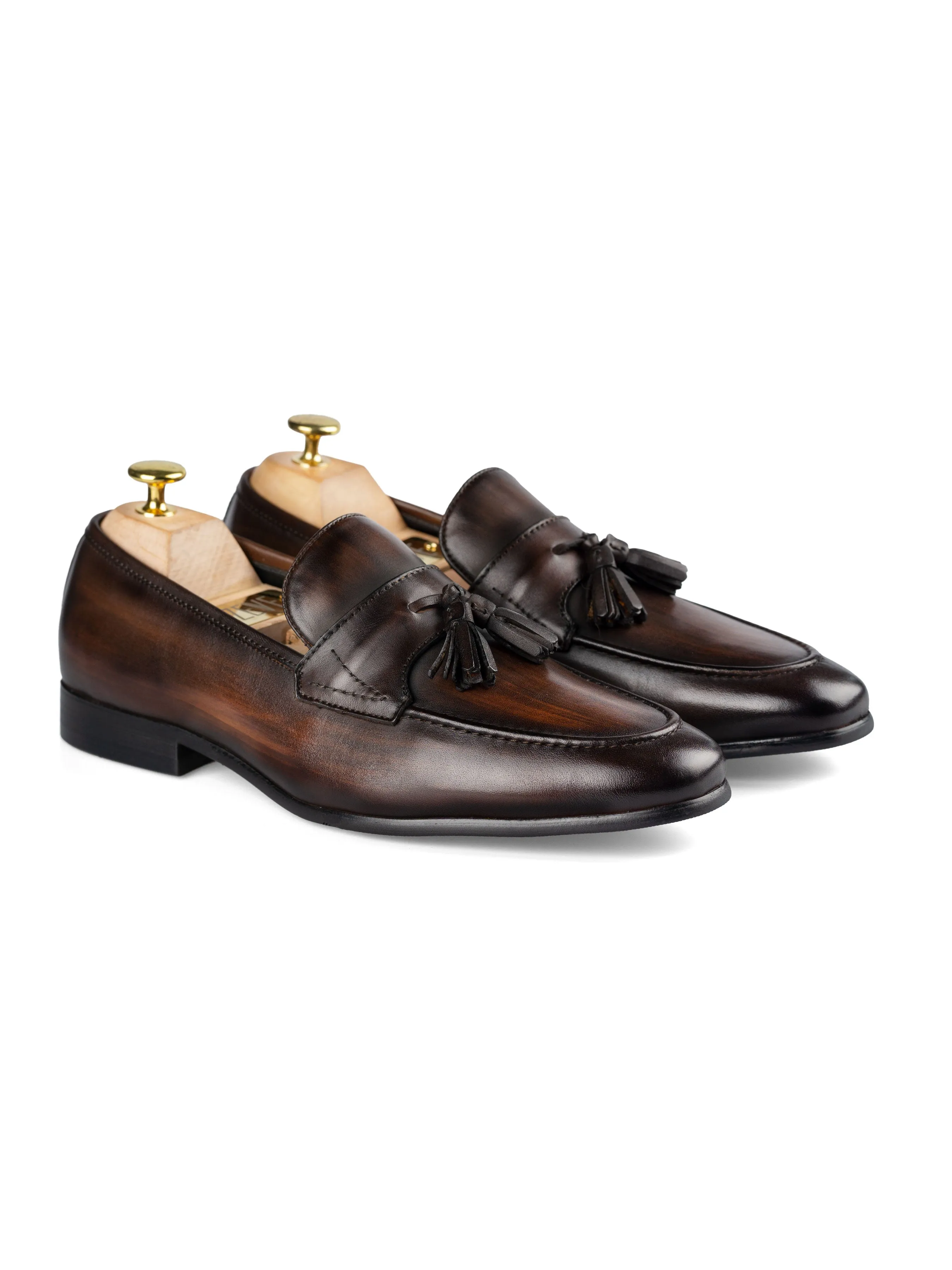 Glow-In-The-Dark Tassel Loafer Wing Strap - Dark Brown (Hand Painted Patina)