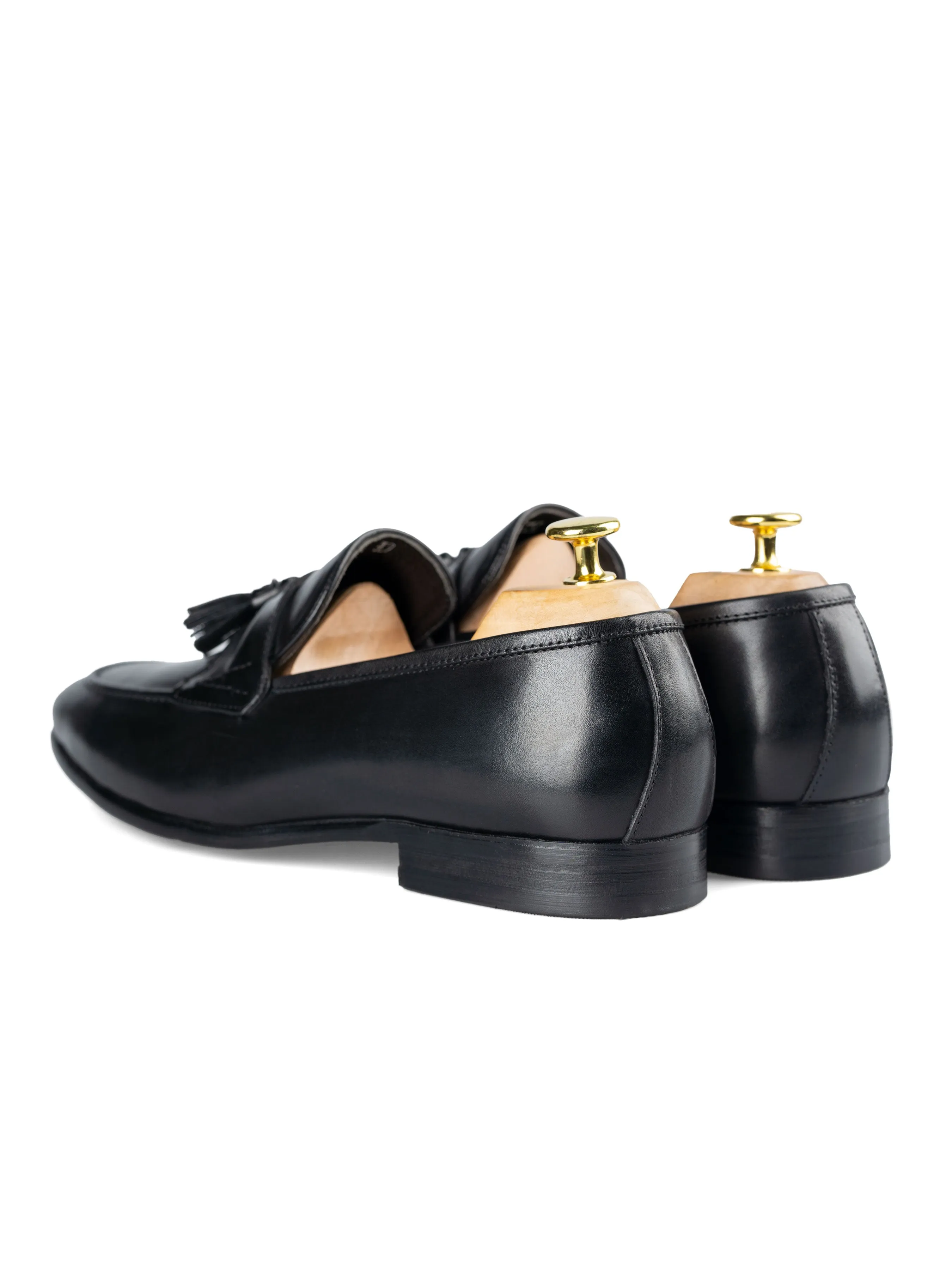 Tassel Loafer Wing Strap - Solid Black Big Savings