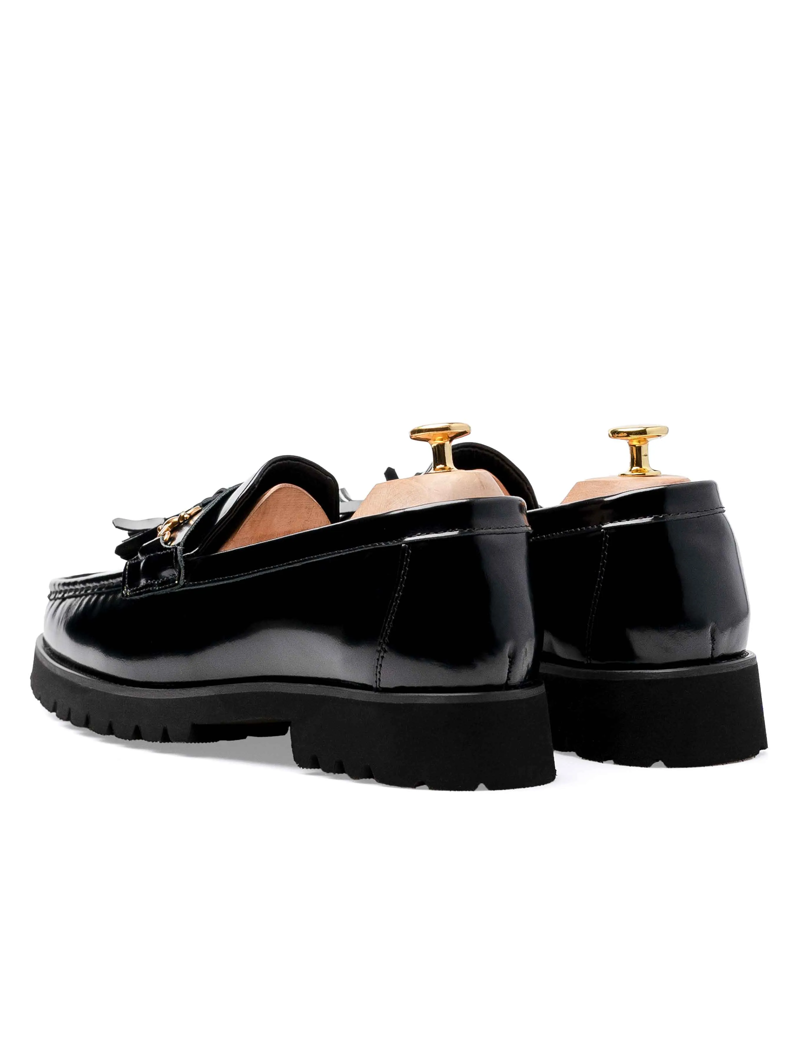 Comfortable Trend Removable Inserts Tassel Moccasin Buckle Loafer - Black Patent Leather (Eva Combat)