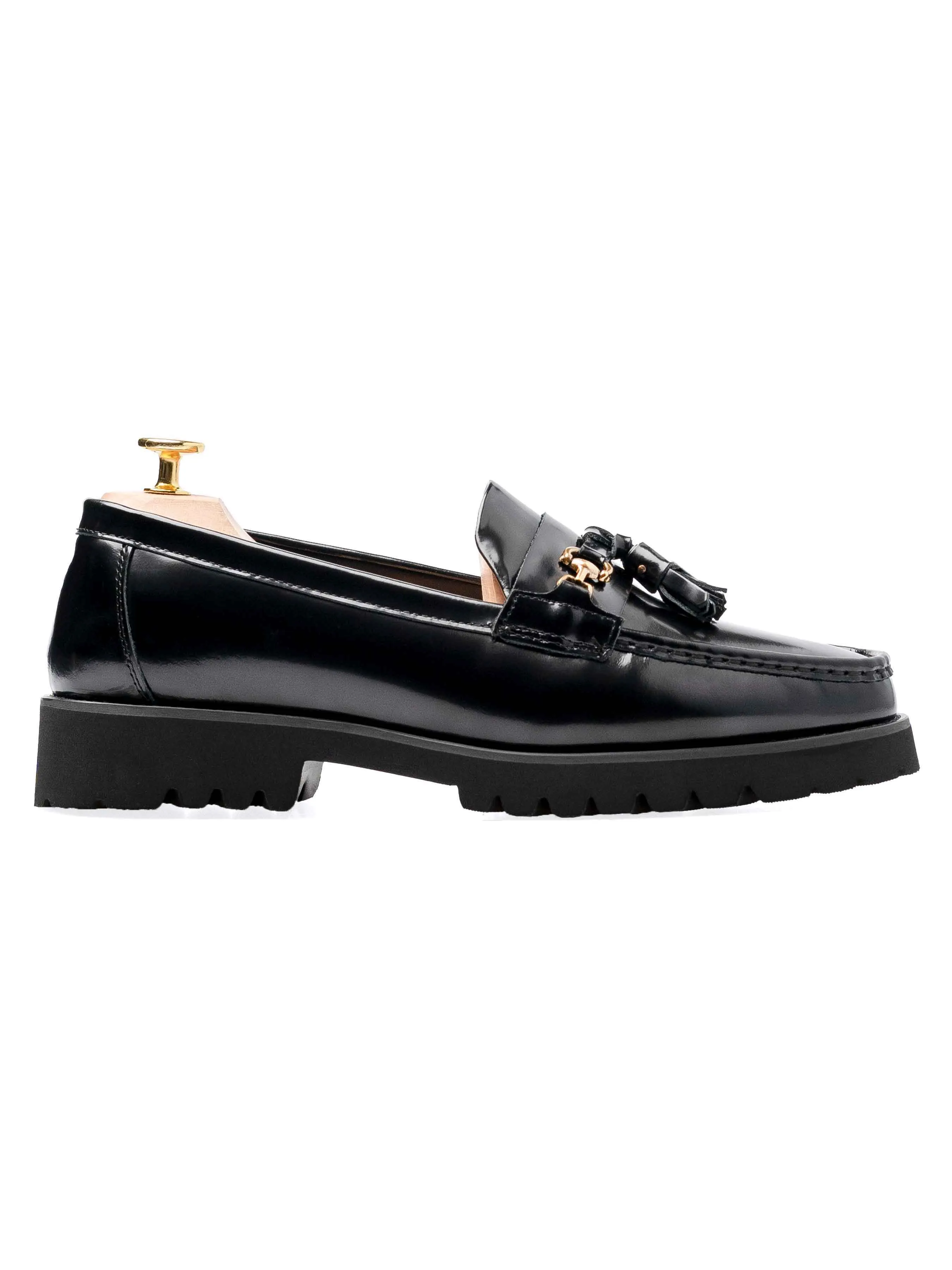 Tassel Moccasin Buckle Loafer - Black Patent Leather (Eva Combat) Dynamic Design Active Straps