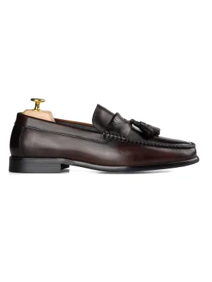 Comfortable Leader Tassel Moccasin Loafer - Dark Brown (Hand Painted Patina)