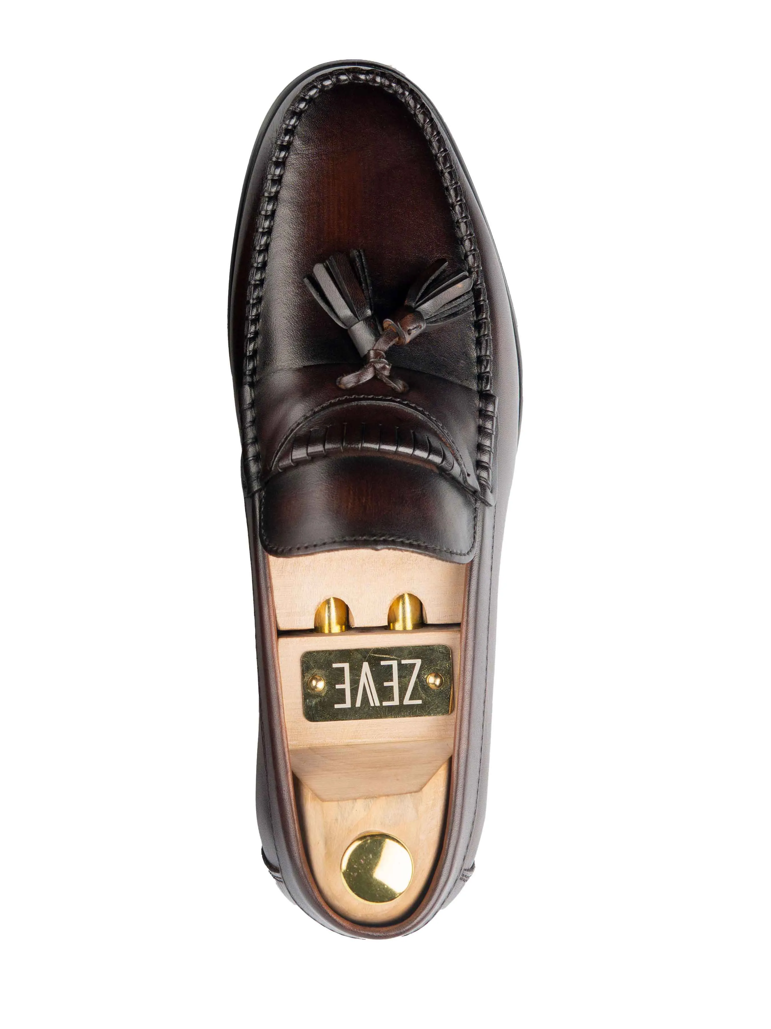Comfortable Kayaking Washable Slippers Tassel Moccasin Loafer - Dark Brown (Hand Painted Patina)