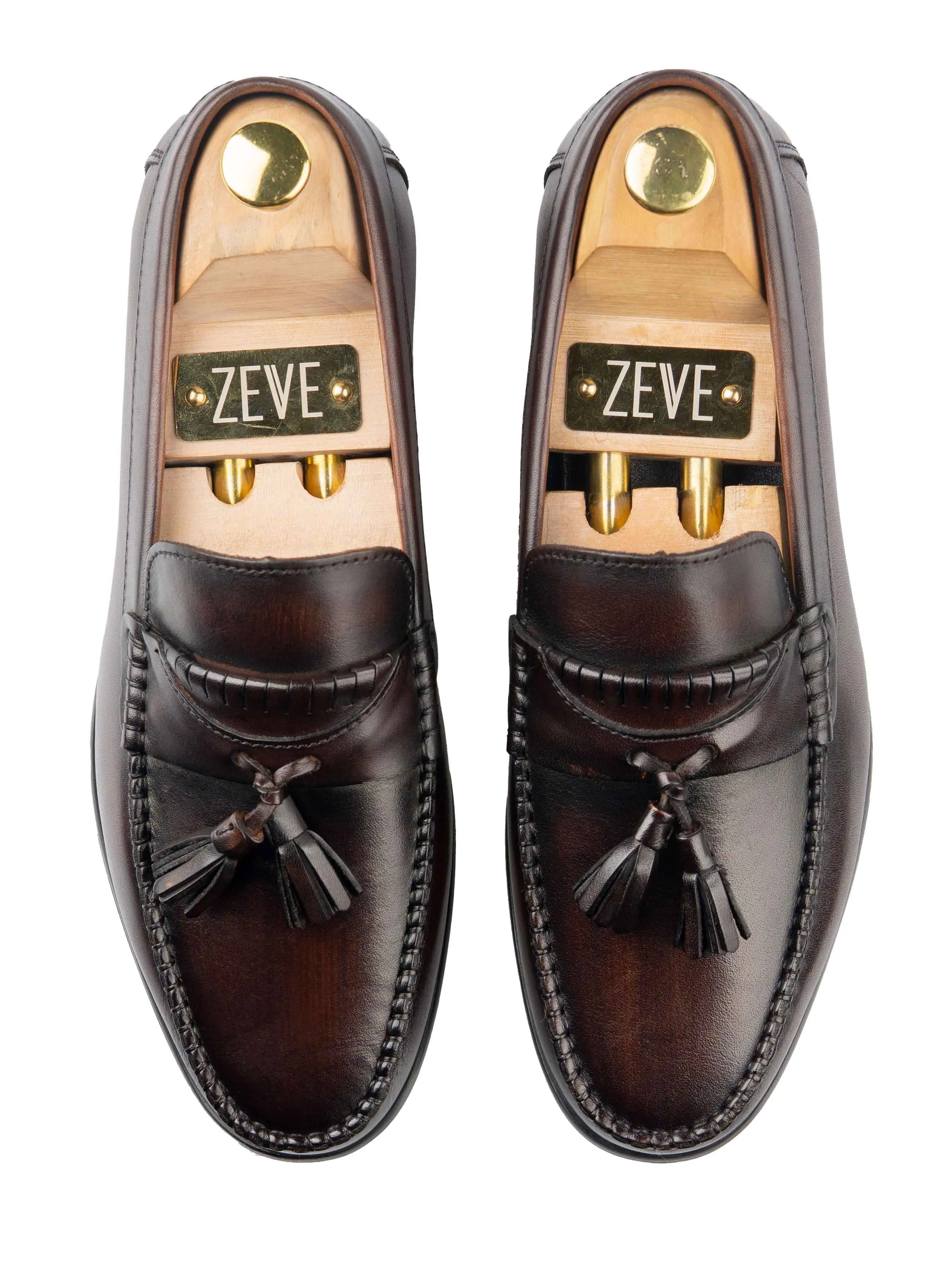 Comfort Padding Treatment Comfortable Profile Tassel Moccasin Loafer - Dark Brown (Hand Painted Patina)