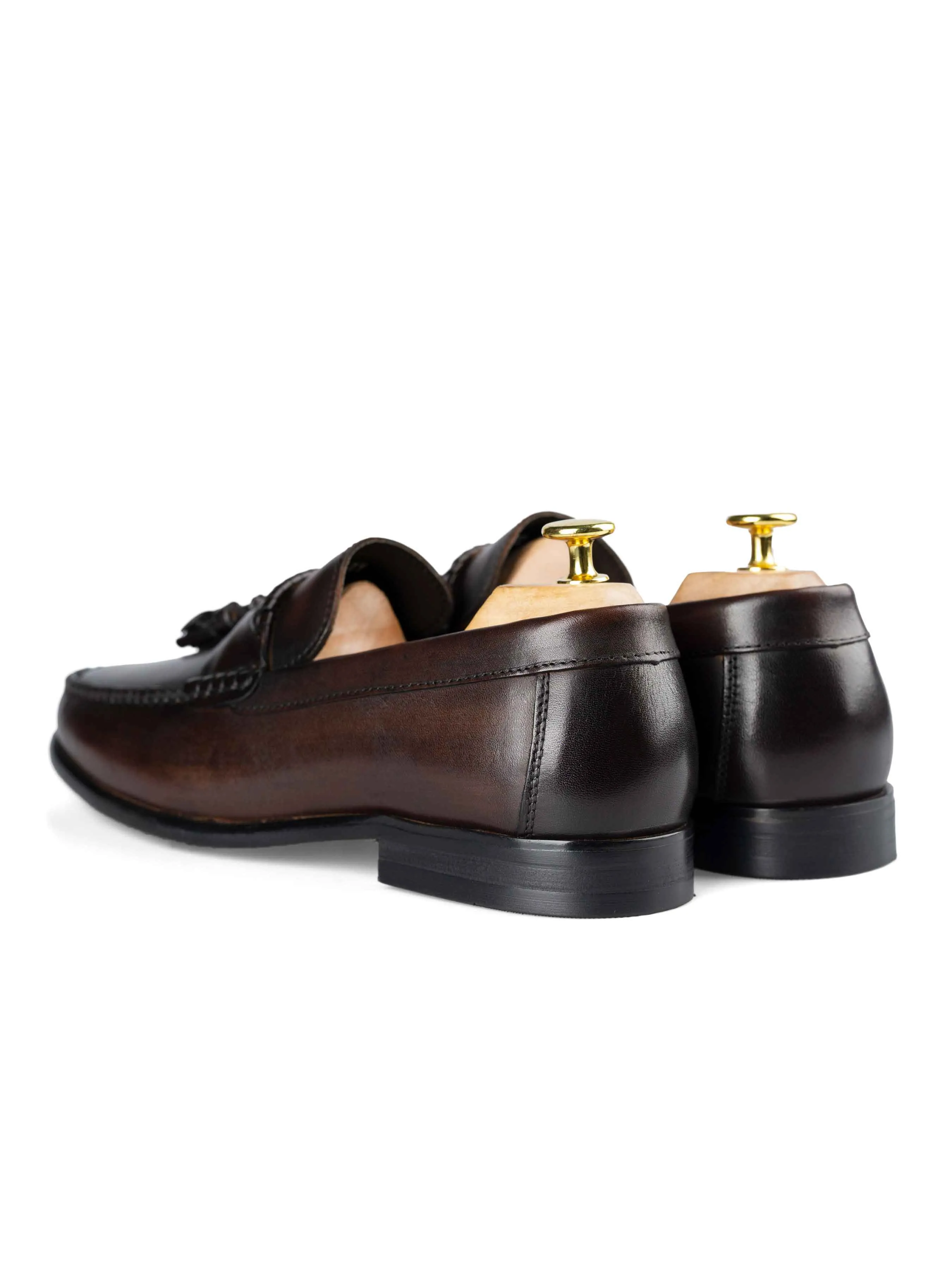 Authentic Shock - Absorbing Pad Tassel Moccasin Loafer - Dark Brown (Hand Painted Patina)