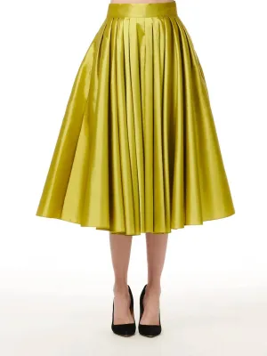 Jupe mi-longue plissée en taffetas souple couleur citrine