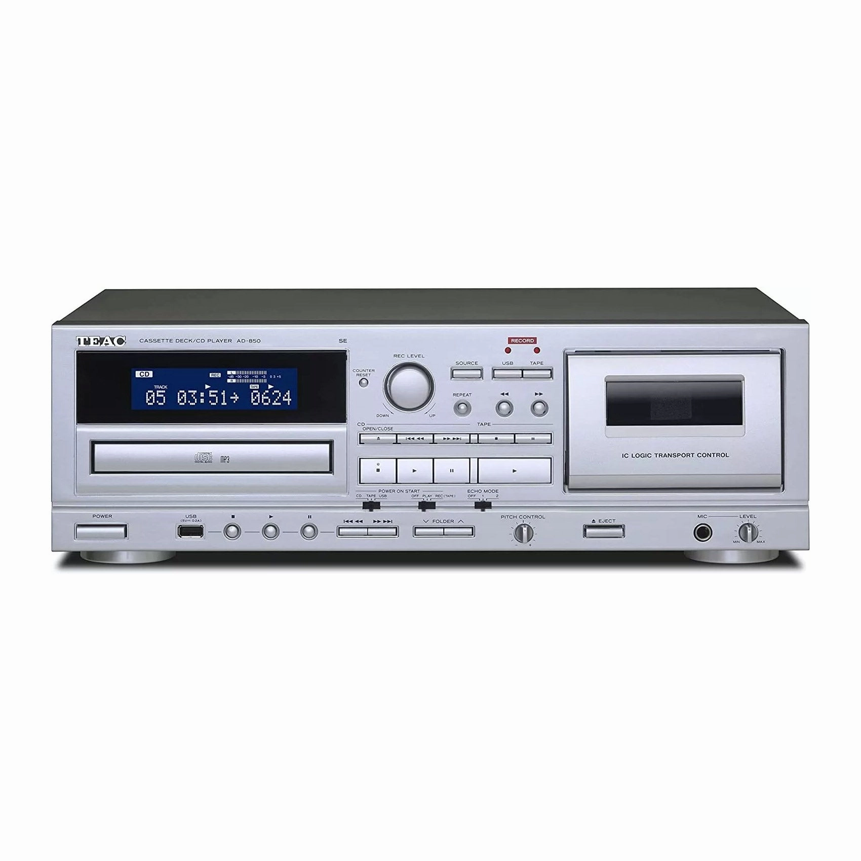 Teac: AD-850 Cassette Player / CD Player / USB Recorder (AD850SES) - Silver hi-fi DAC amp combo,hi-fi speaker impedance matcher,hi-fi RCA switch