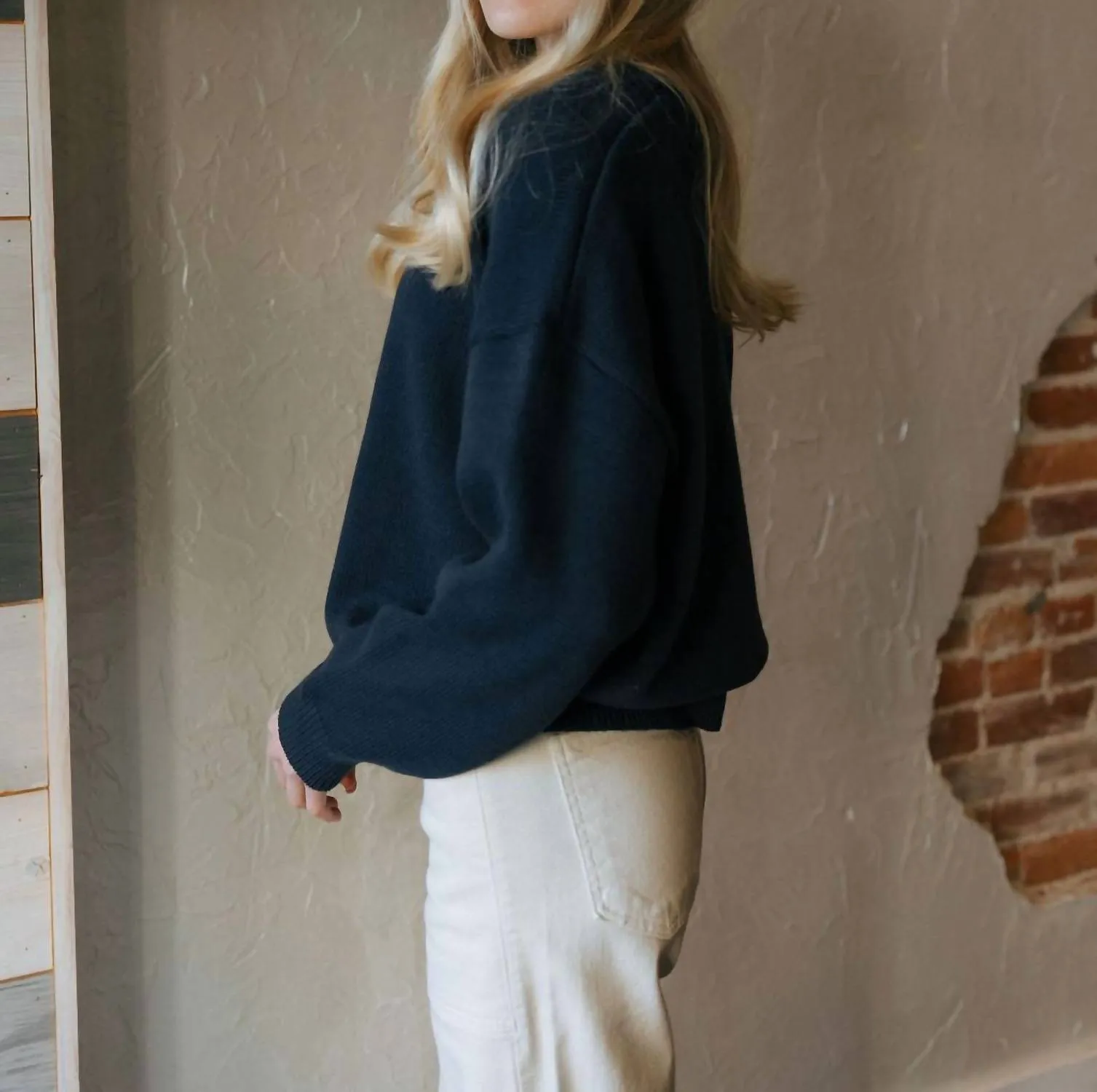 Pull à col rond en laine ours Teddy en marine