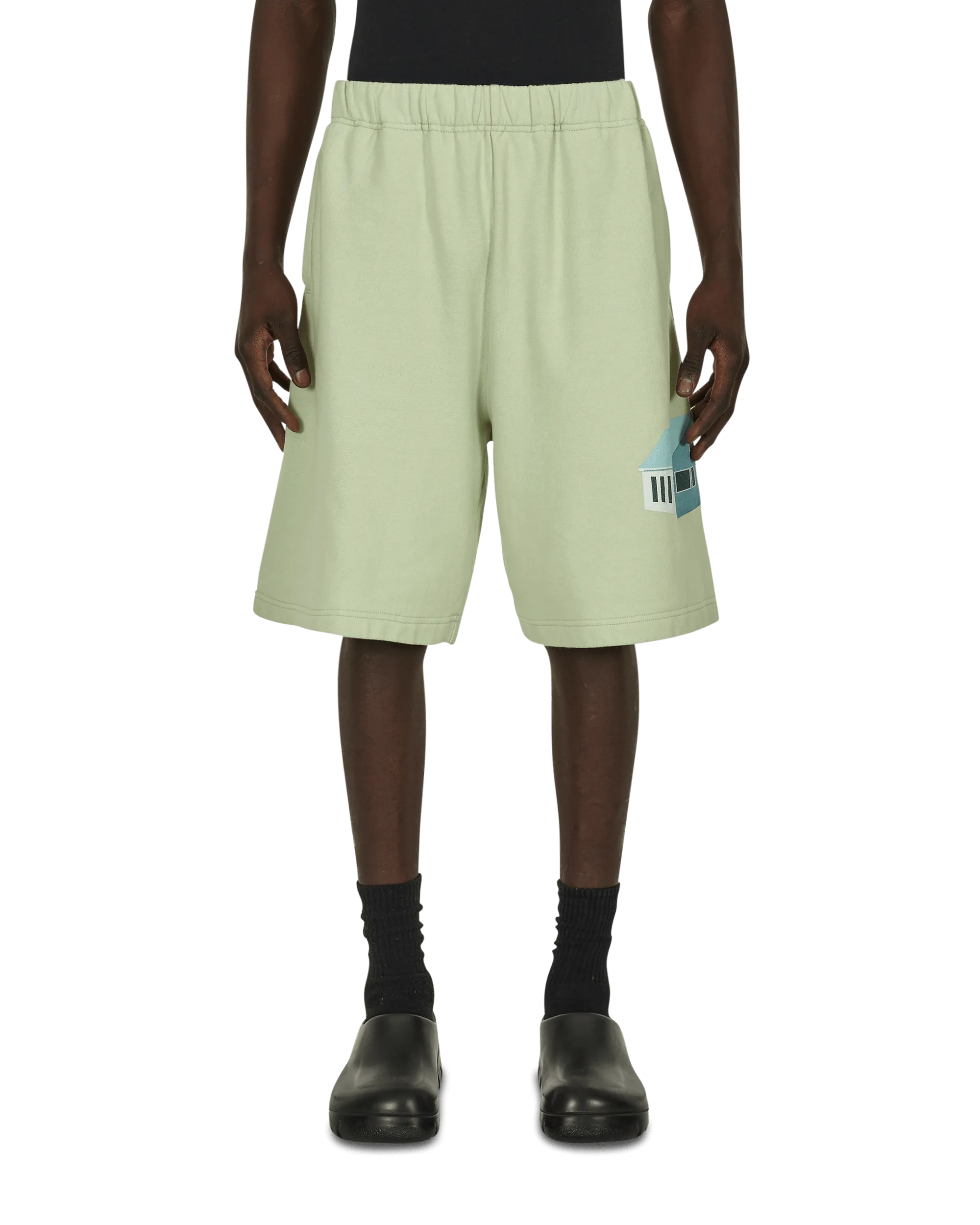 Cotton Sweatshorts Green Henley Neck