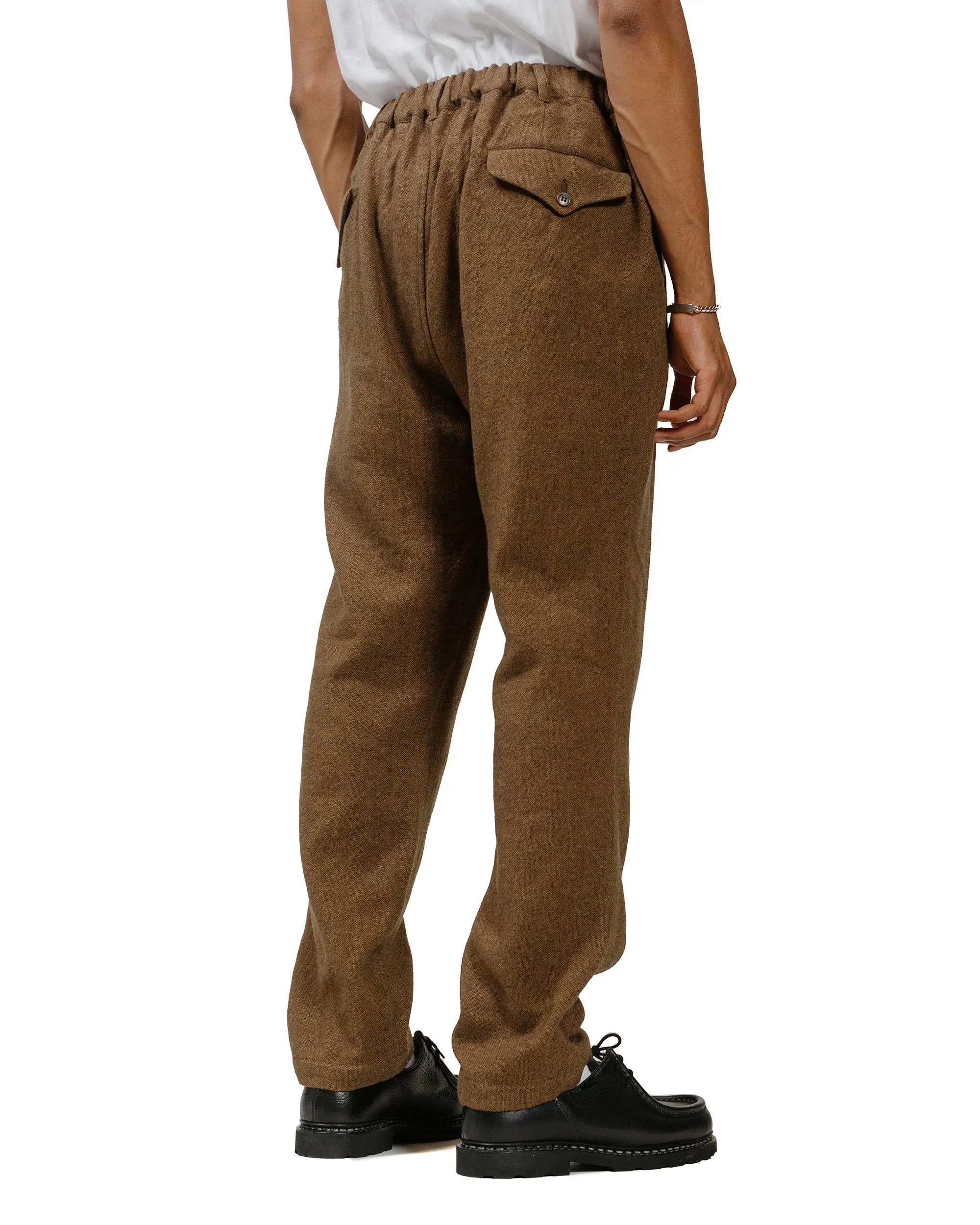 Outdoor Fabric Sage De Cret Wool/Linen Tumbler Single-Pleated Pegtop Pants Brown
