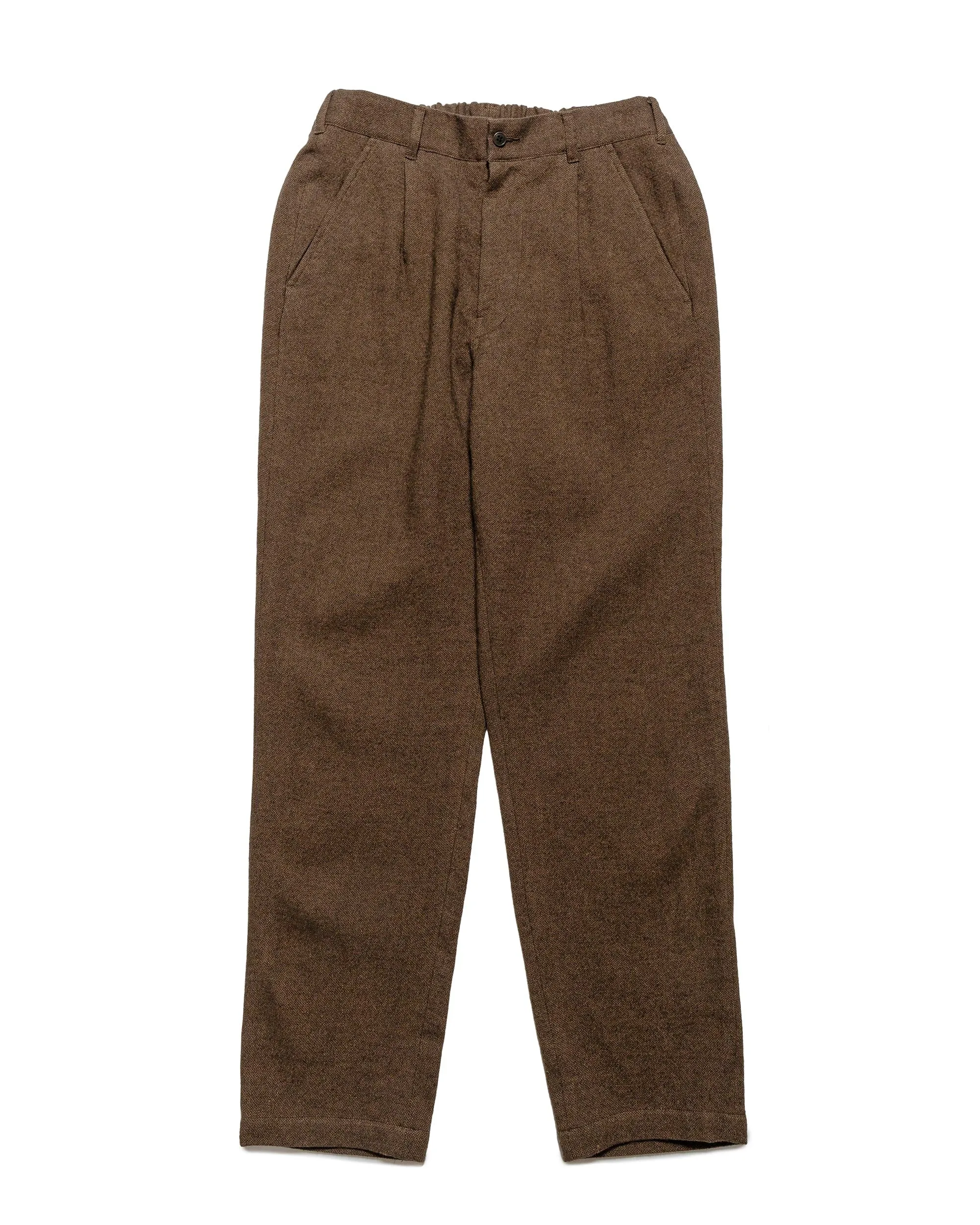 Firm Underband Sage De Cret Wool/Linen Tumbler Single-Pleated Pegtop Pants Brown