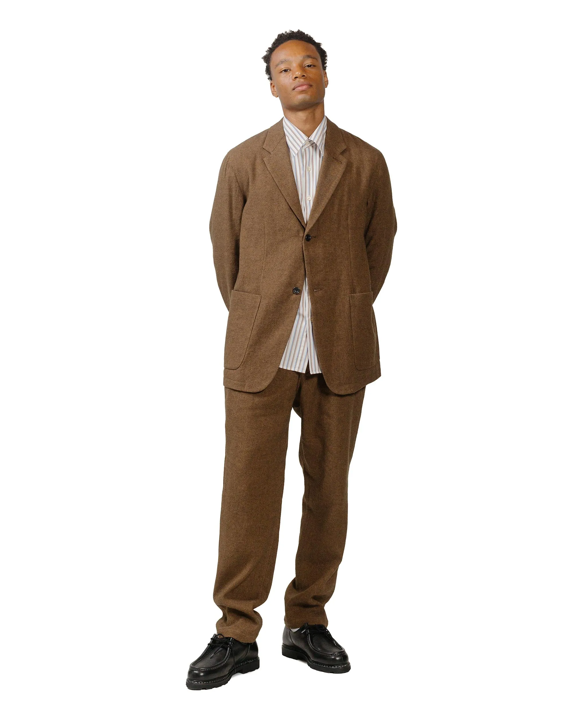 Sage De Cret Wool/Linen Tumbler Single-Pleated Pegtop Pants Brown Concealed