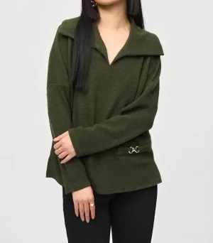 Haut boxy en maille sweater texturé couleur Iguane