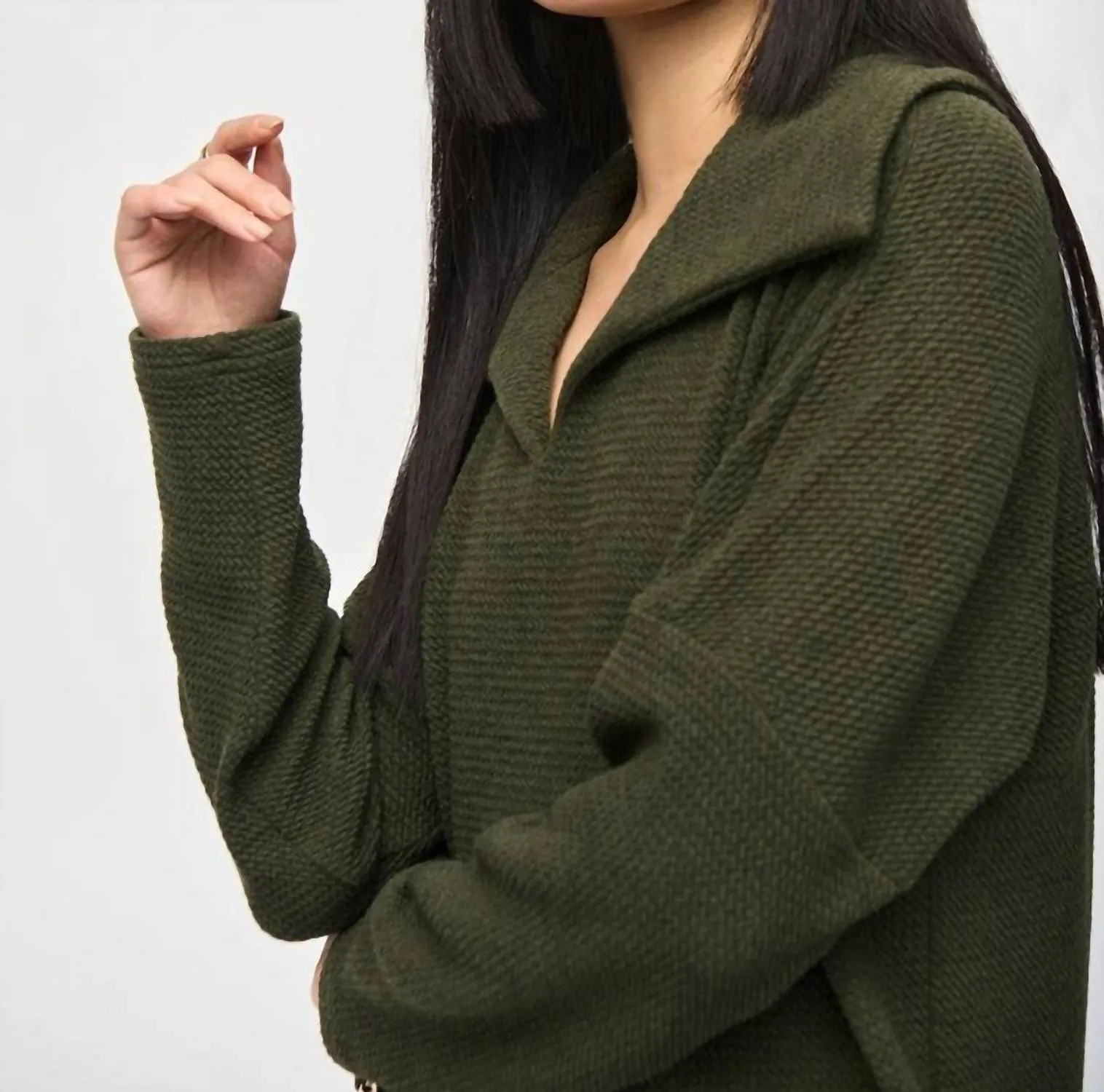 Haut boxy en maille sweater texturé couleur Iguane
