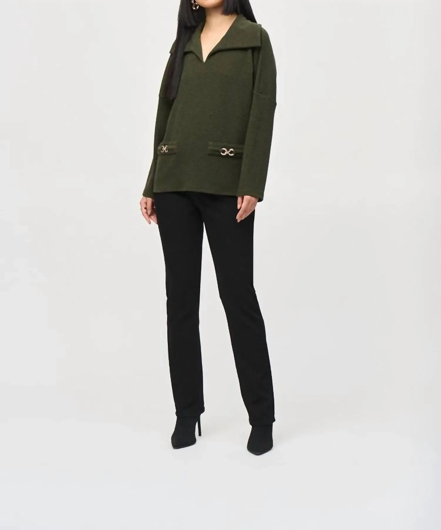 Haut boxy en maille sweater texturé couleur Iguane