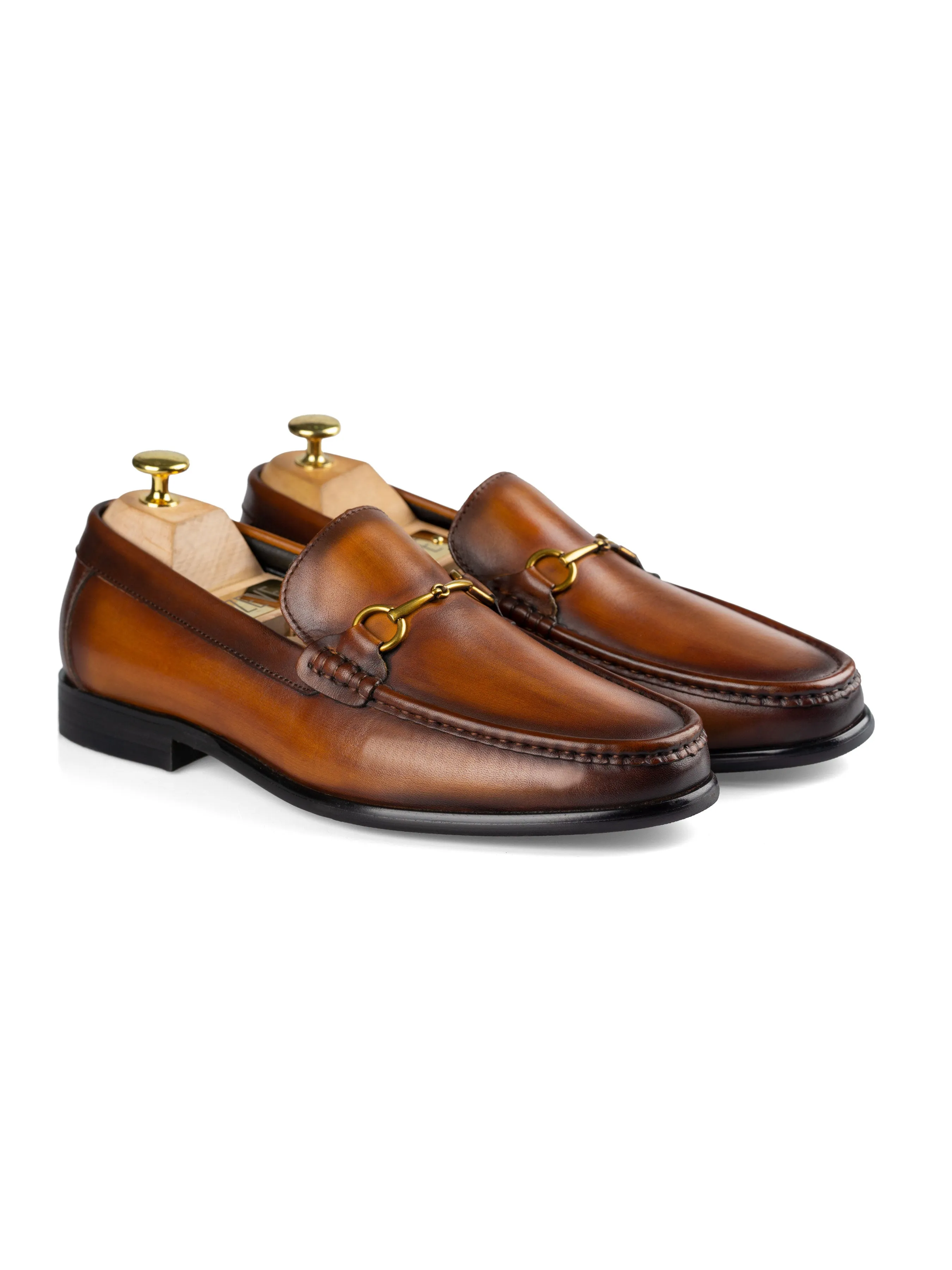 Horsebit Moccasin Loafer - Cognac Tan (Hand Painted Patina) Walk with Power