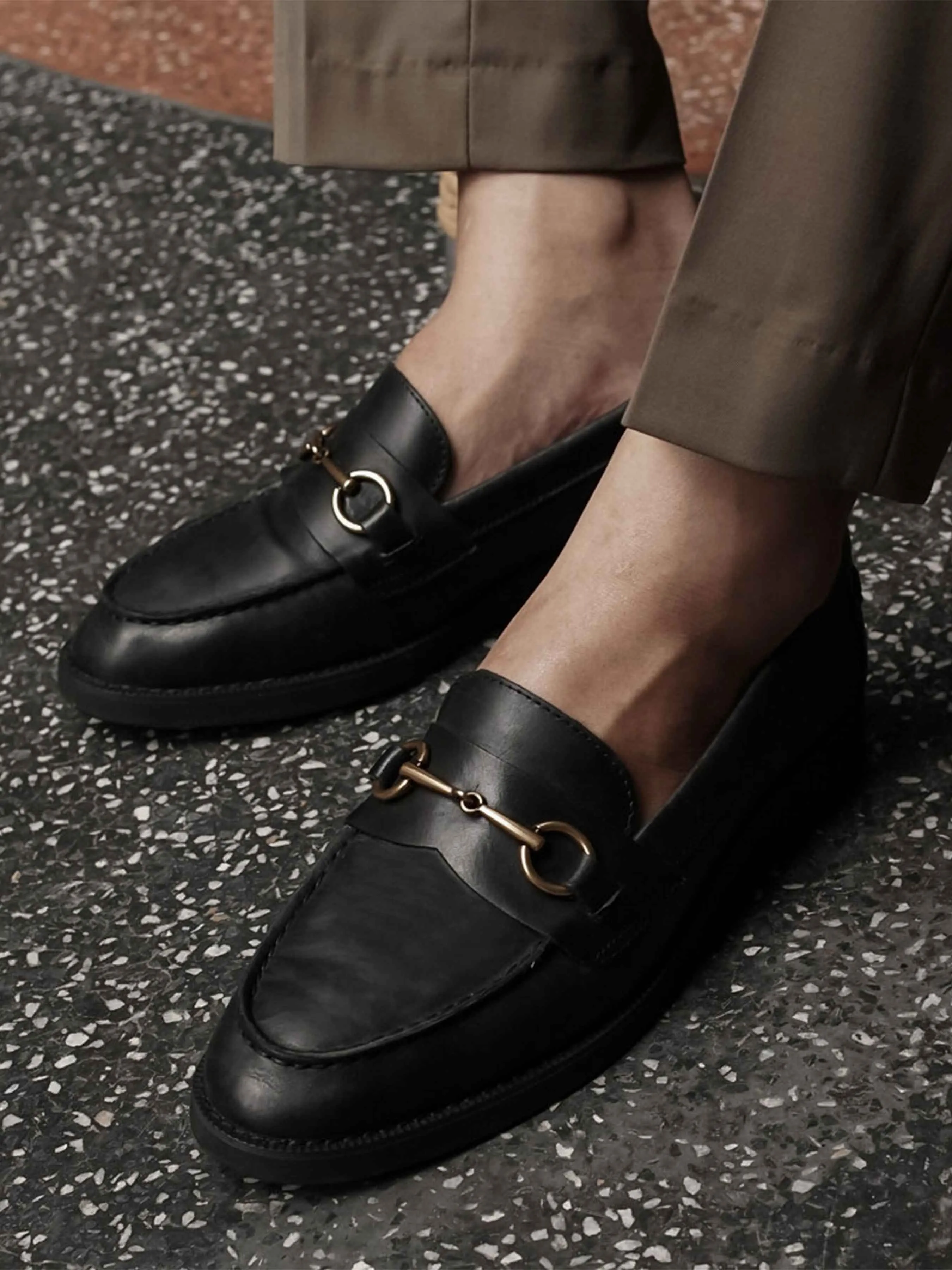 Penny Loafer Horsebit Buckle - Black Leather (Crepe Sole) Style Meets Power