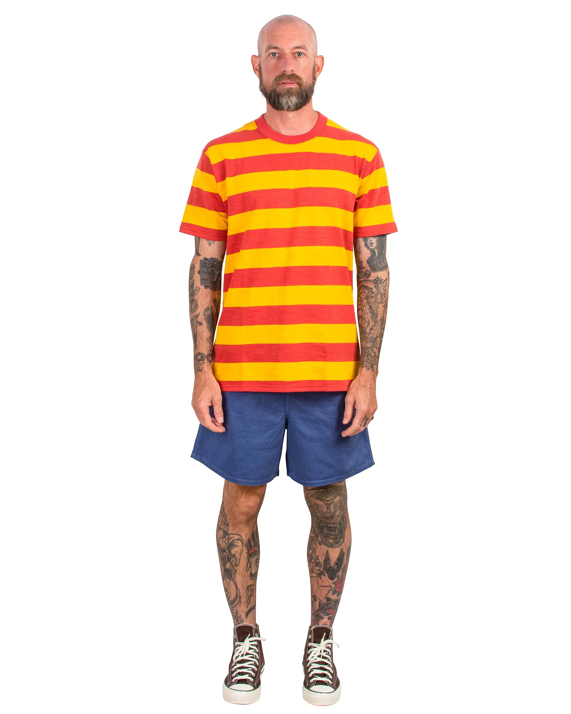 High-Neck Elastic - Waist The Real Mccoy'S Mp22015 Cotton Drill Swim Shorts (Over-Dyed) Navy