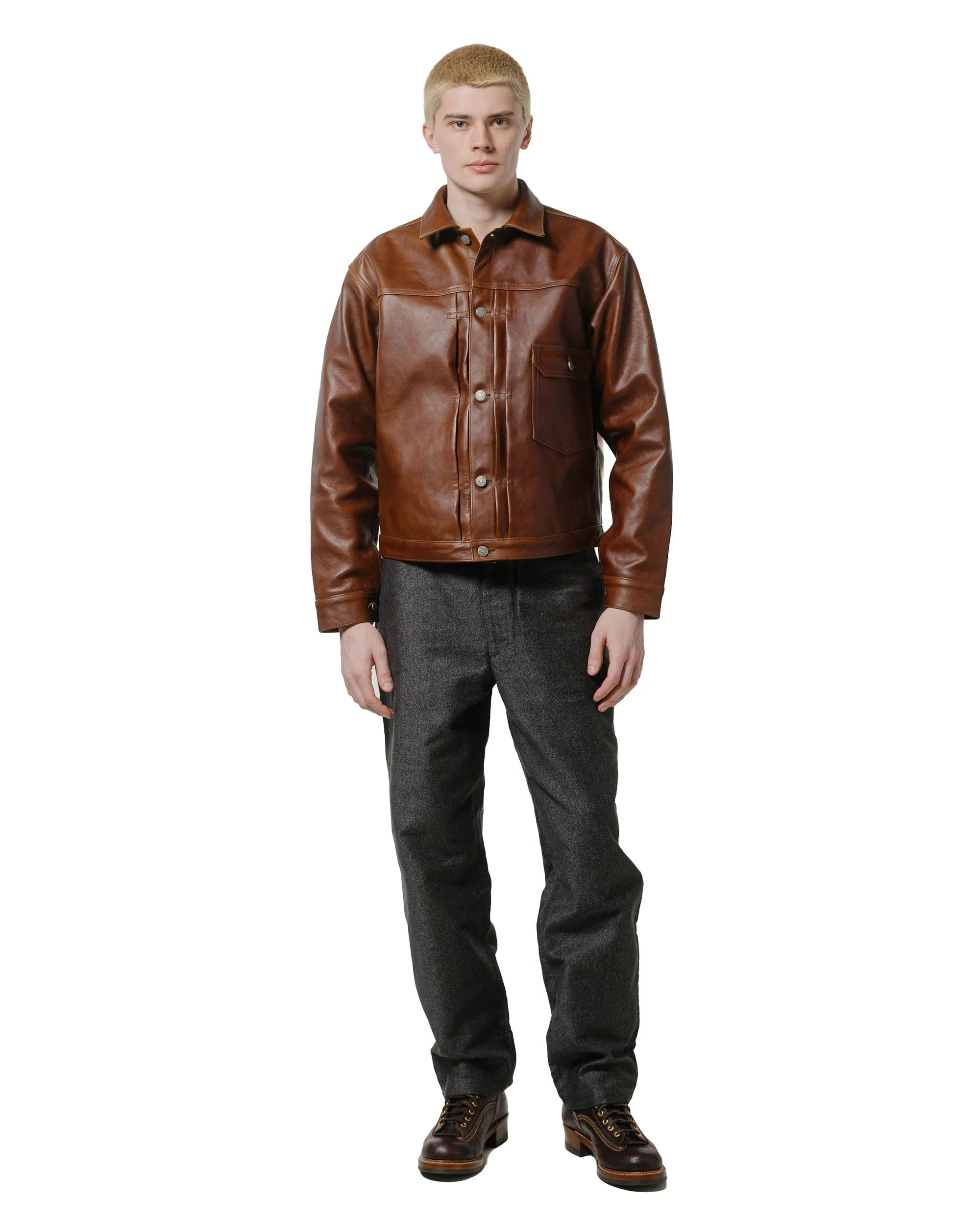 The Real Mccoy'S Mp24101 Double Diamond Trousers / Printed Moleskin Salt & Pepper Zip Up