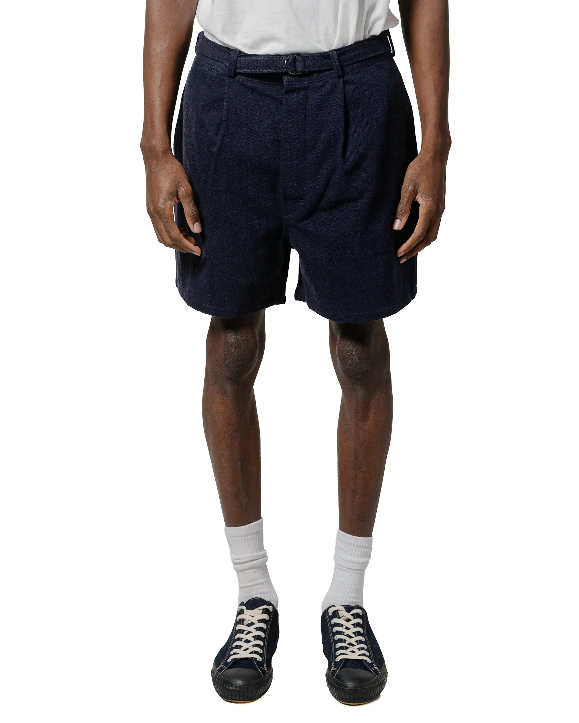 The Real Mccoy'S Mp25014 Belted Shorts / Cotton-Hemp Navy Knitwear Transforming Regular Back Width