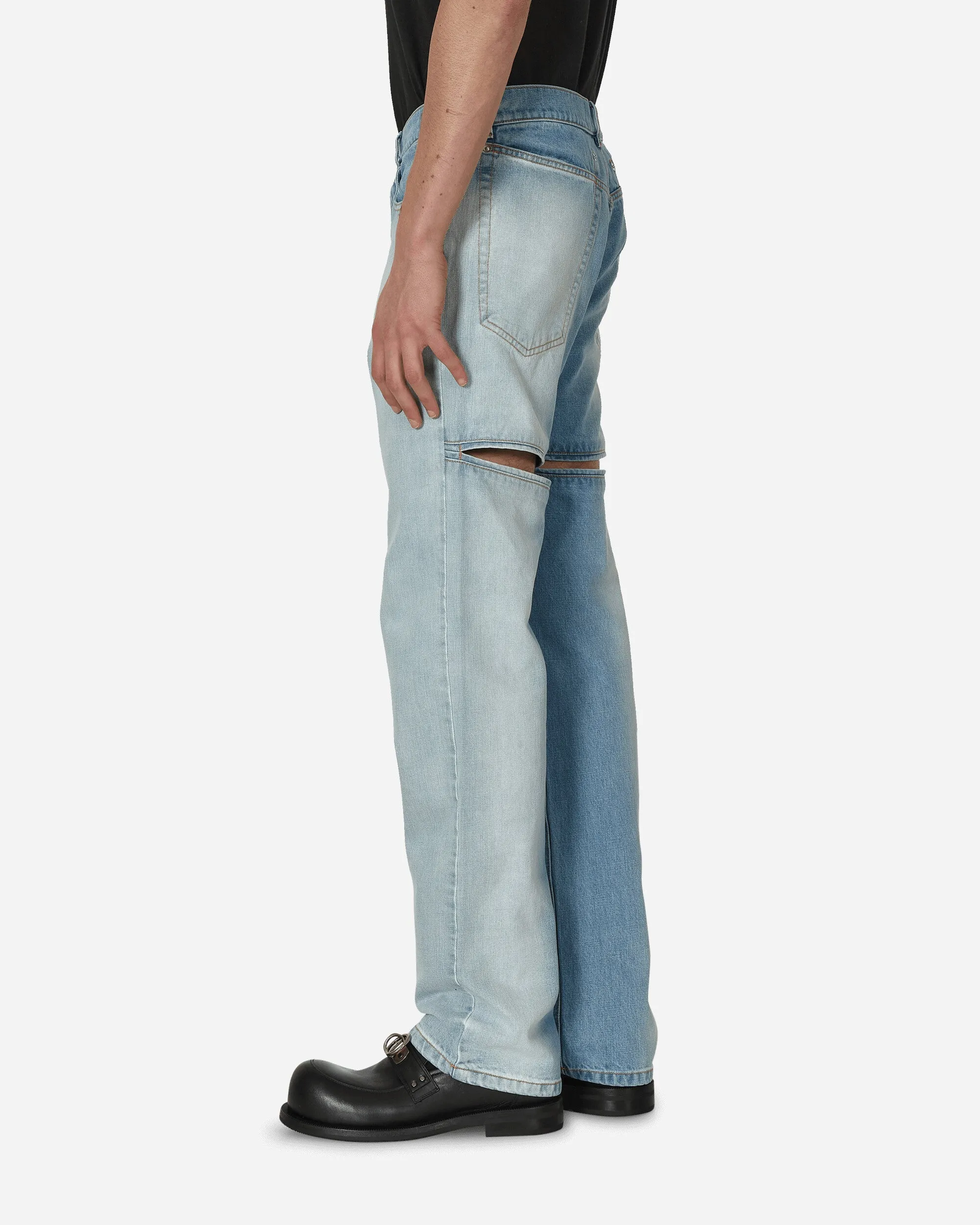 Back Cut Denim Pants Blue Comfortable Sleeve Opening Seam