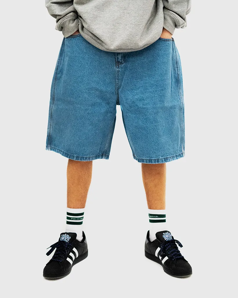 Bus Butter Goods Baggy Denim Shorts - Washed Indigo
