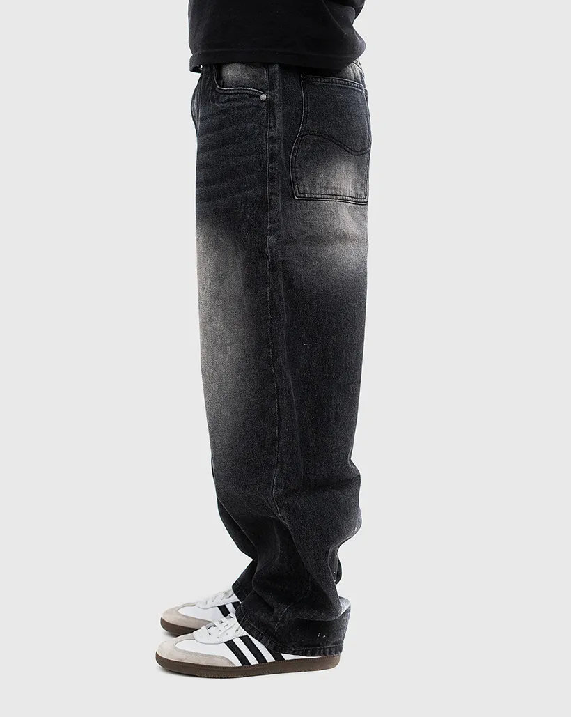 Heat Dissipation Zip Pocket Dime Classic Baggy Denim Pants - Sandblasted Black