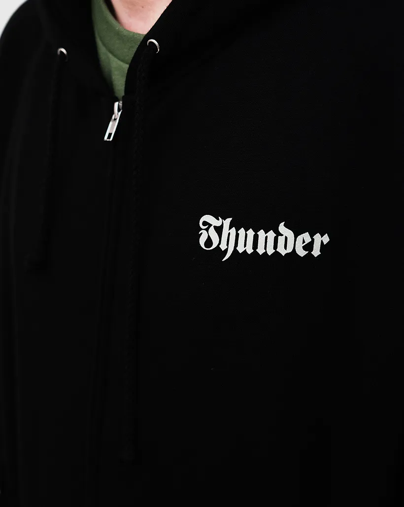 Thunder Worldwide Zip Hoodie - Black/Grey Comfortable Hem Seam Fleece Fabric